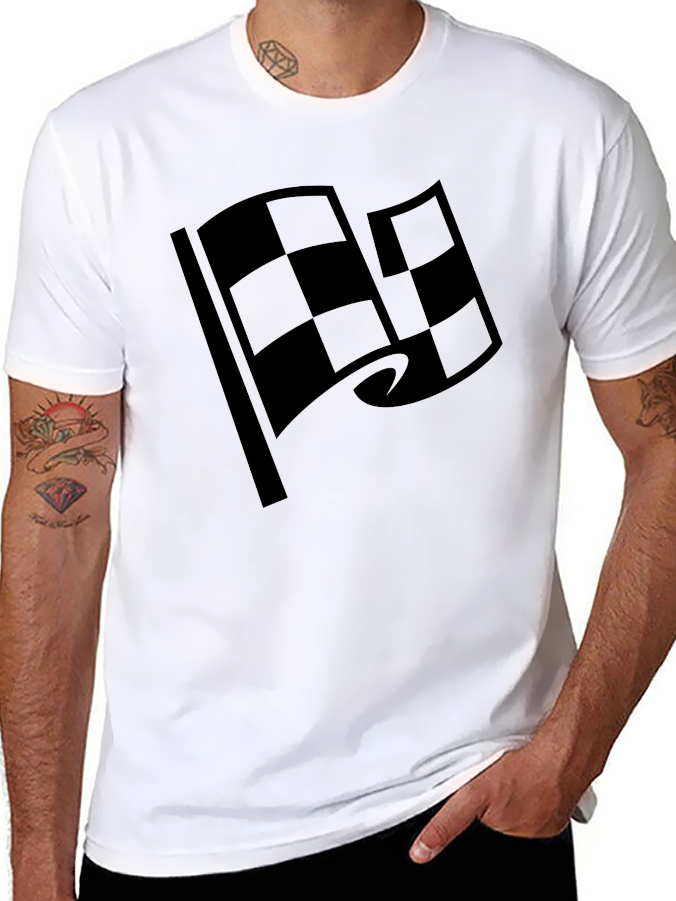 Black Racing Flag Graphic Tee - Checkered Design