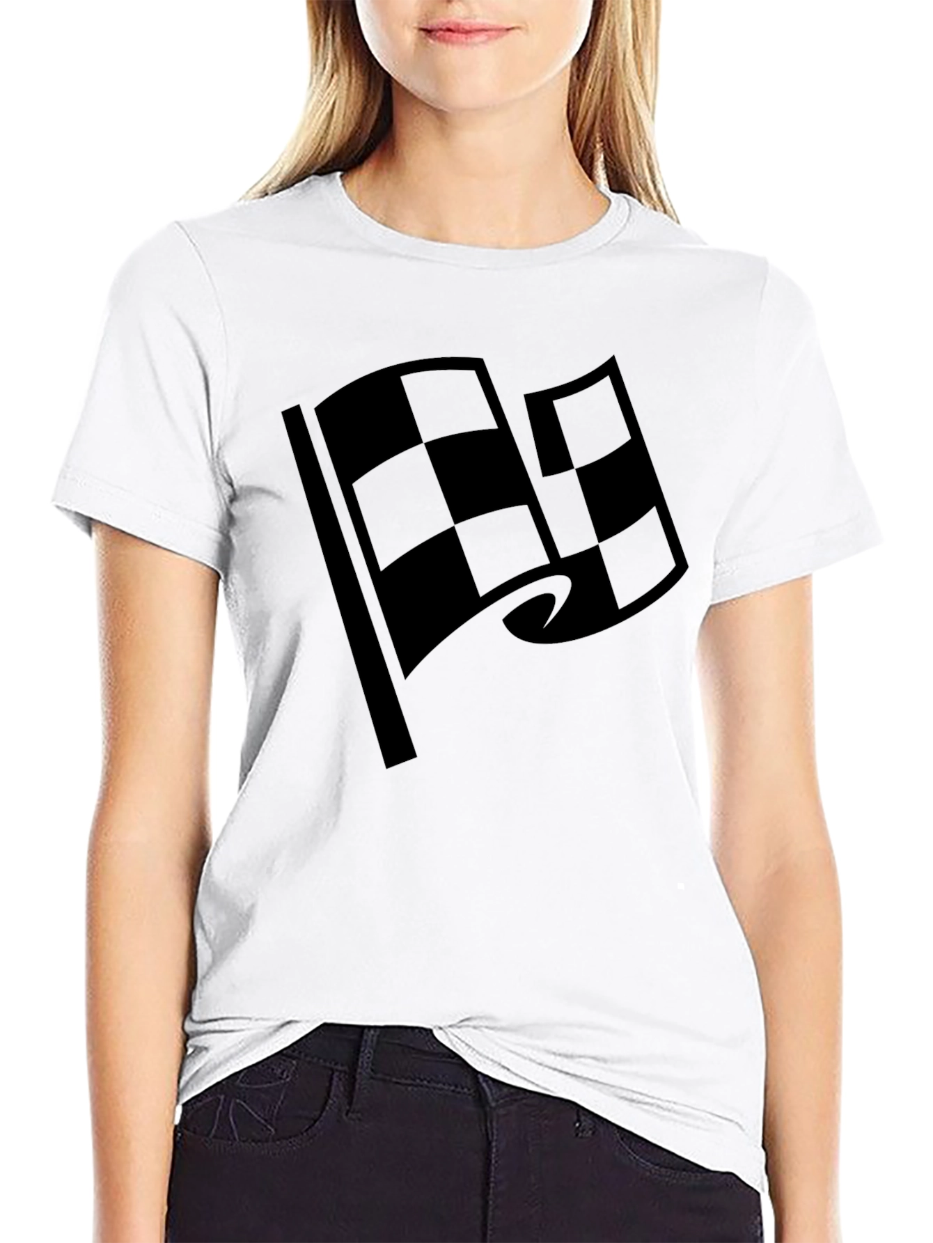 Black Racing Flag Graphic Tee - Checkered Design