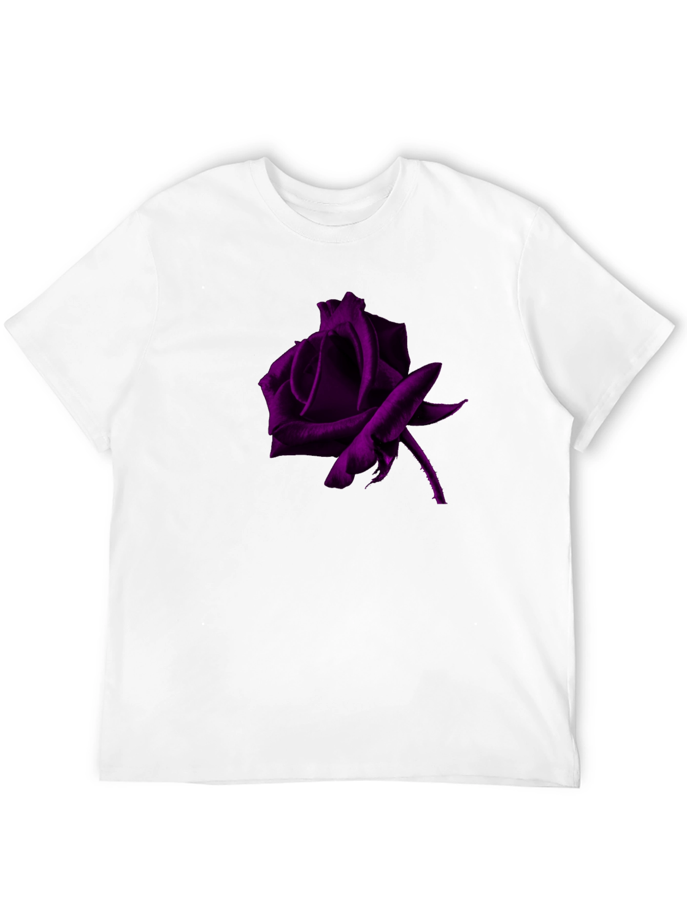 Black T-Shirt with Purple Rose Graphic