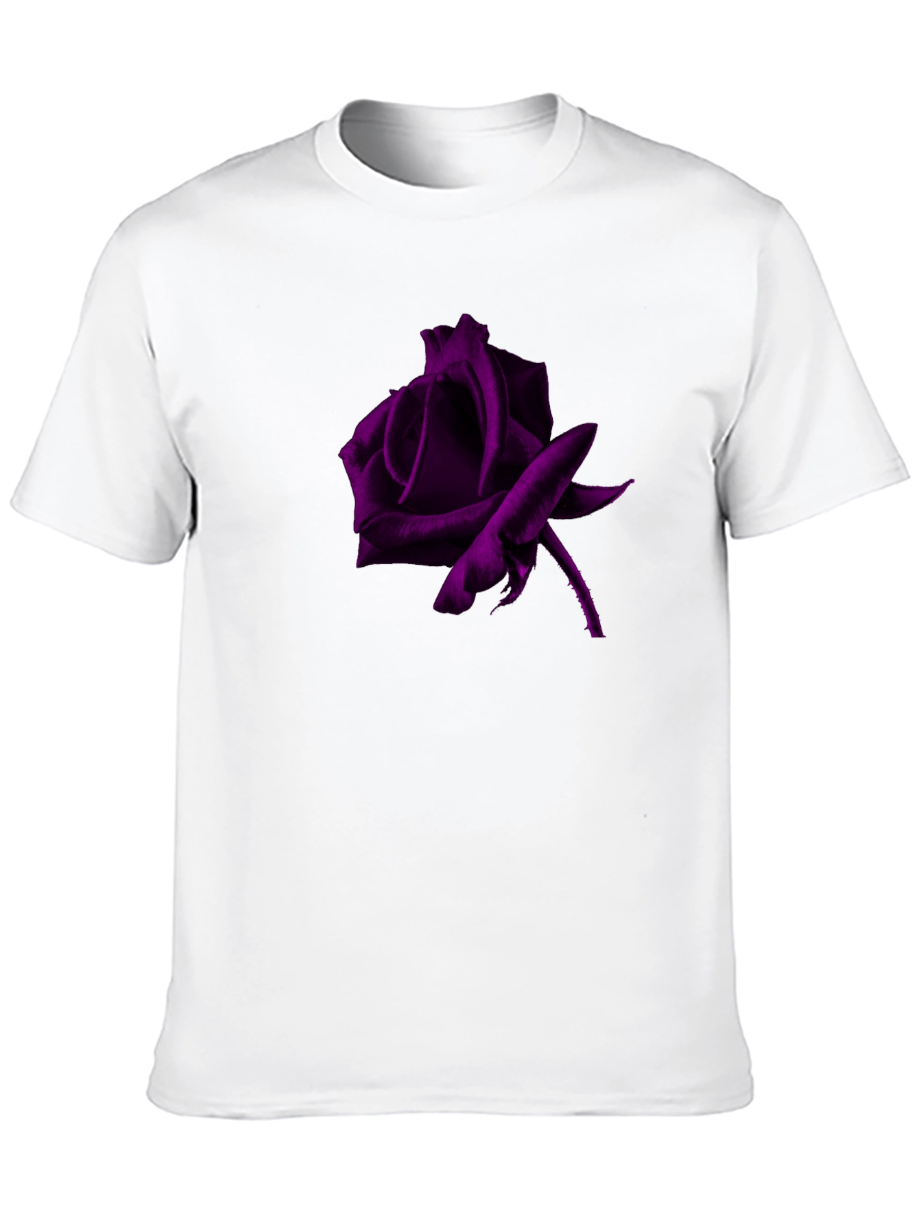 Black T-Shirt with Purple Rose Graphic