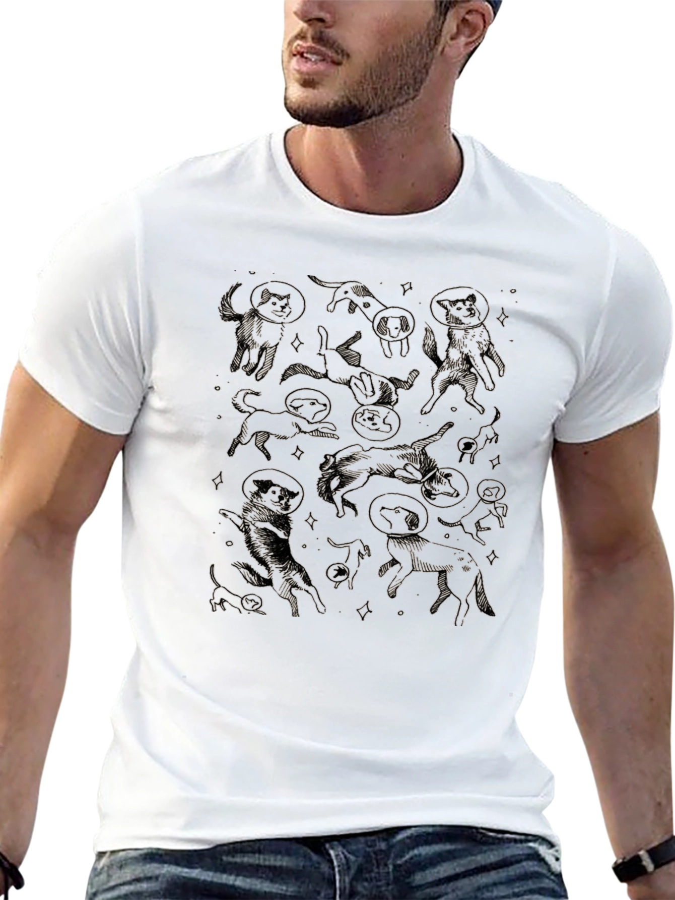 Space Dog Graphic Tee - Black Cotton Comfort