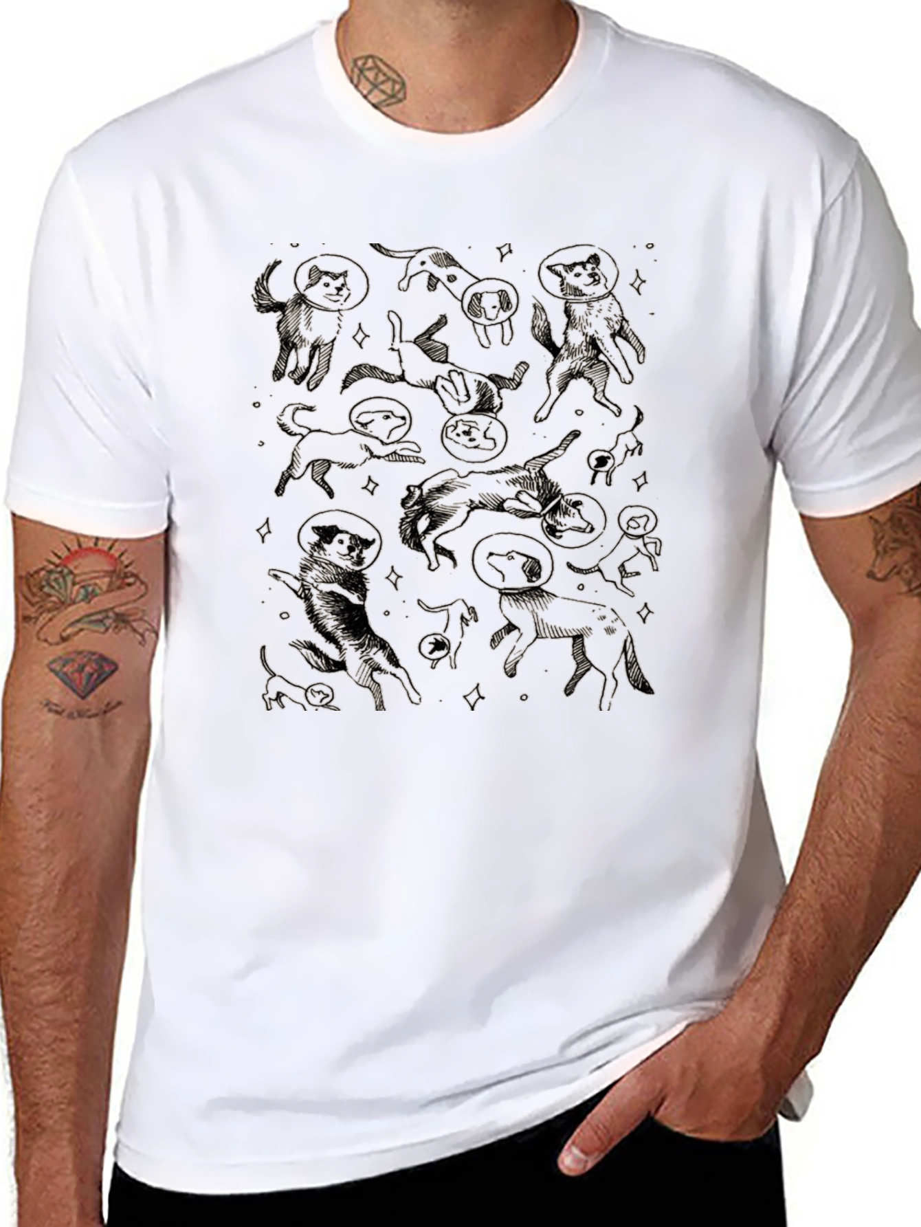 Space Dog Graphic Tee - Black Cotton Comfort