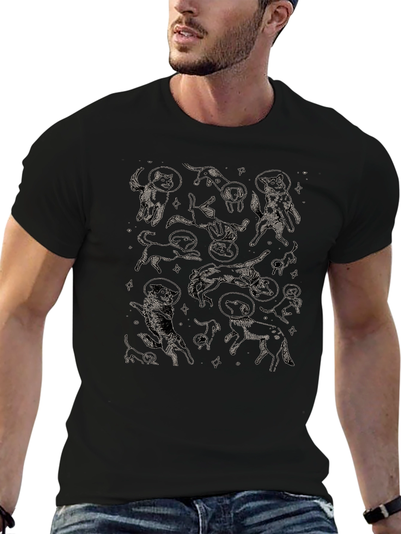Space Dog Graphic Tee - Black Cotton Comfort