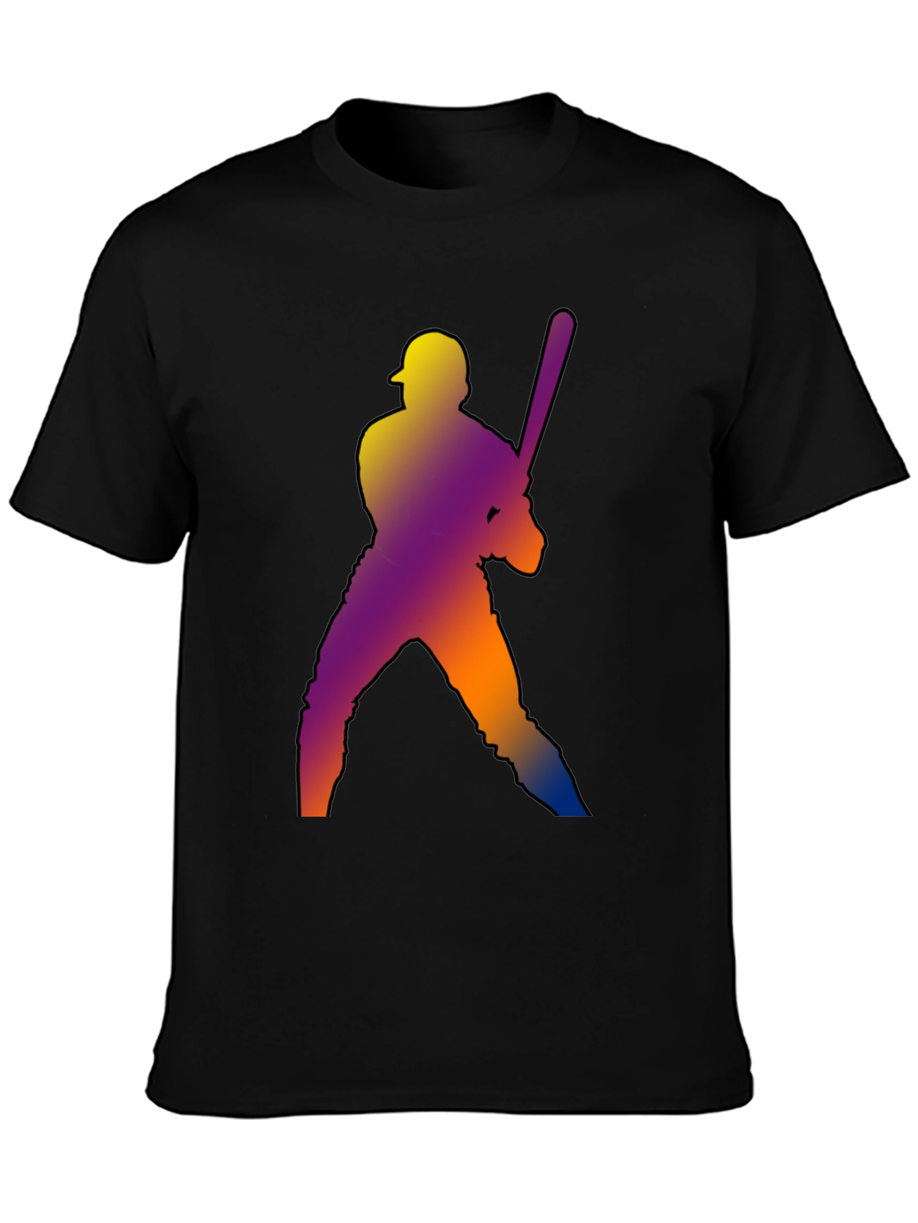 Baseball Player Graphic Tee - Black Cotton Shirt