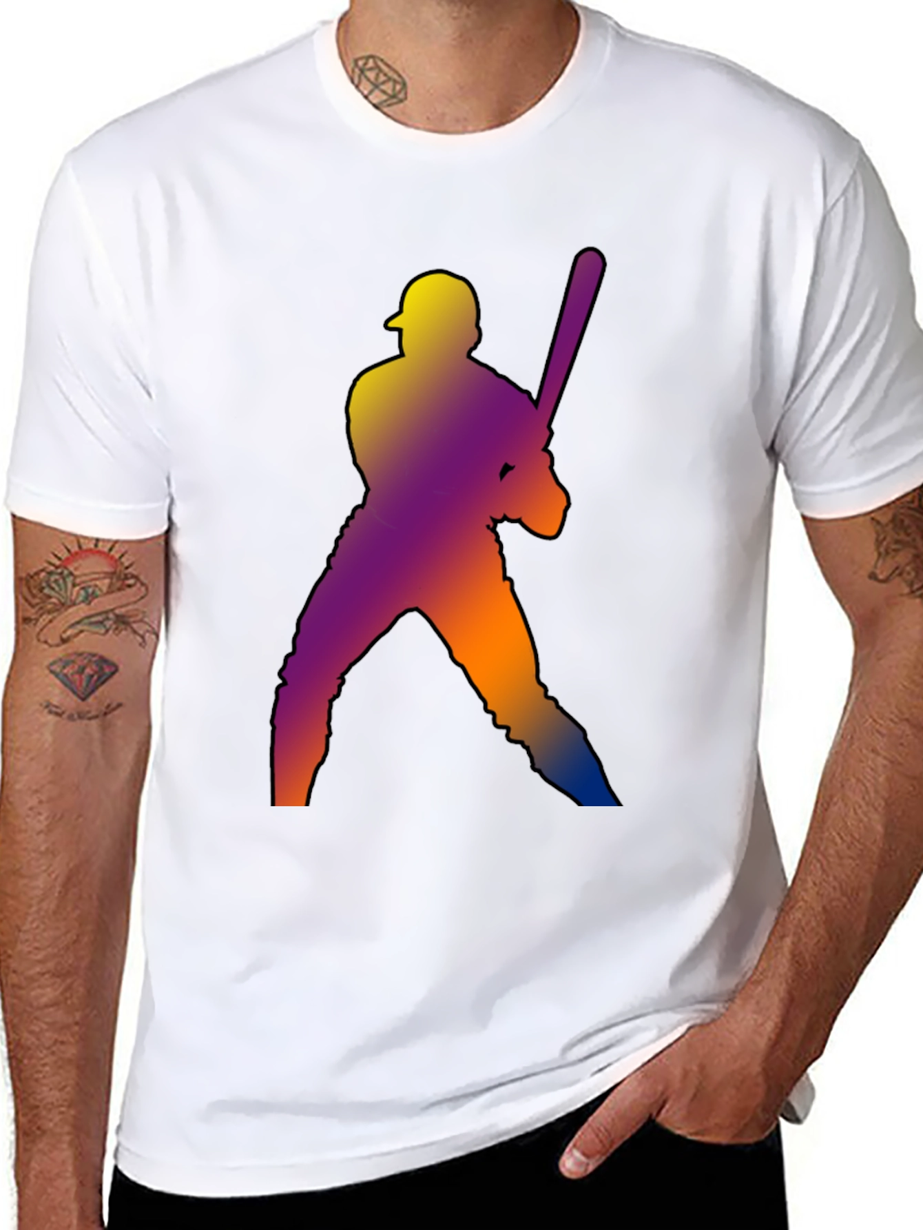 Baseball Player Graphic Tee - Black Cotton Shirt