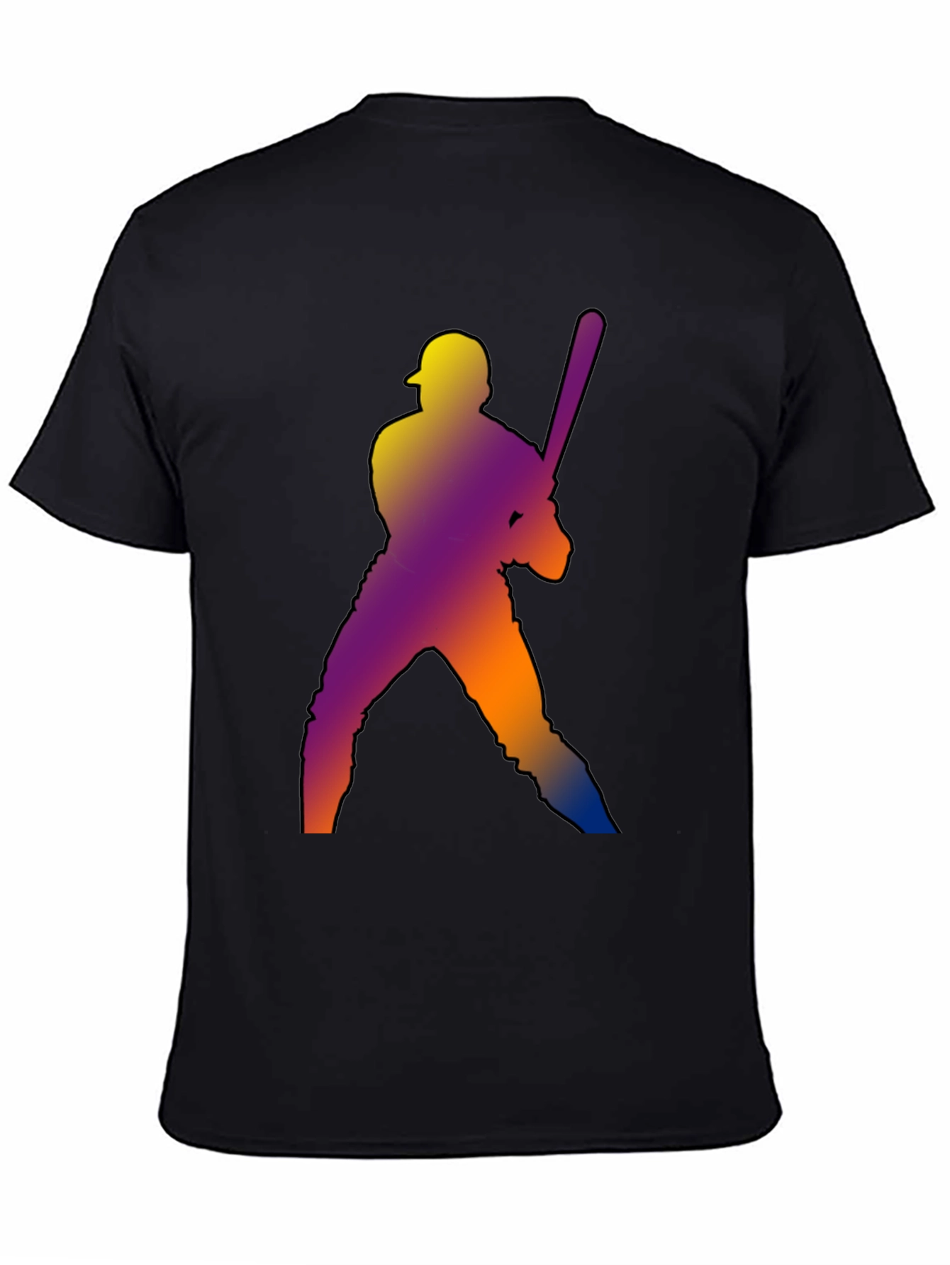Baseball Player Graphic Tee - Black Cotton Shirt