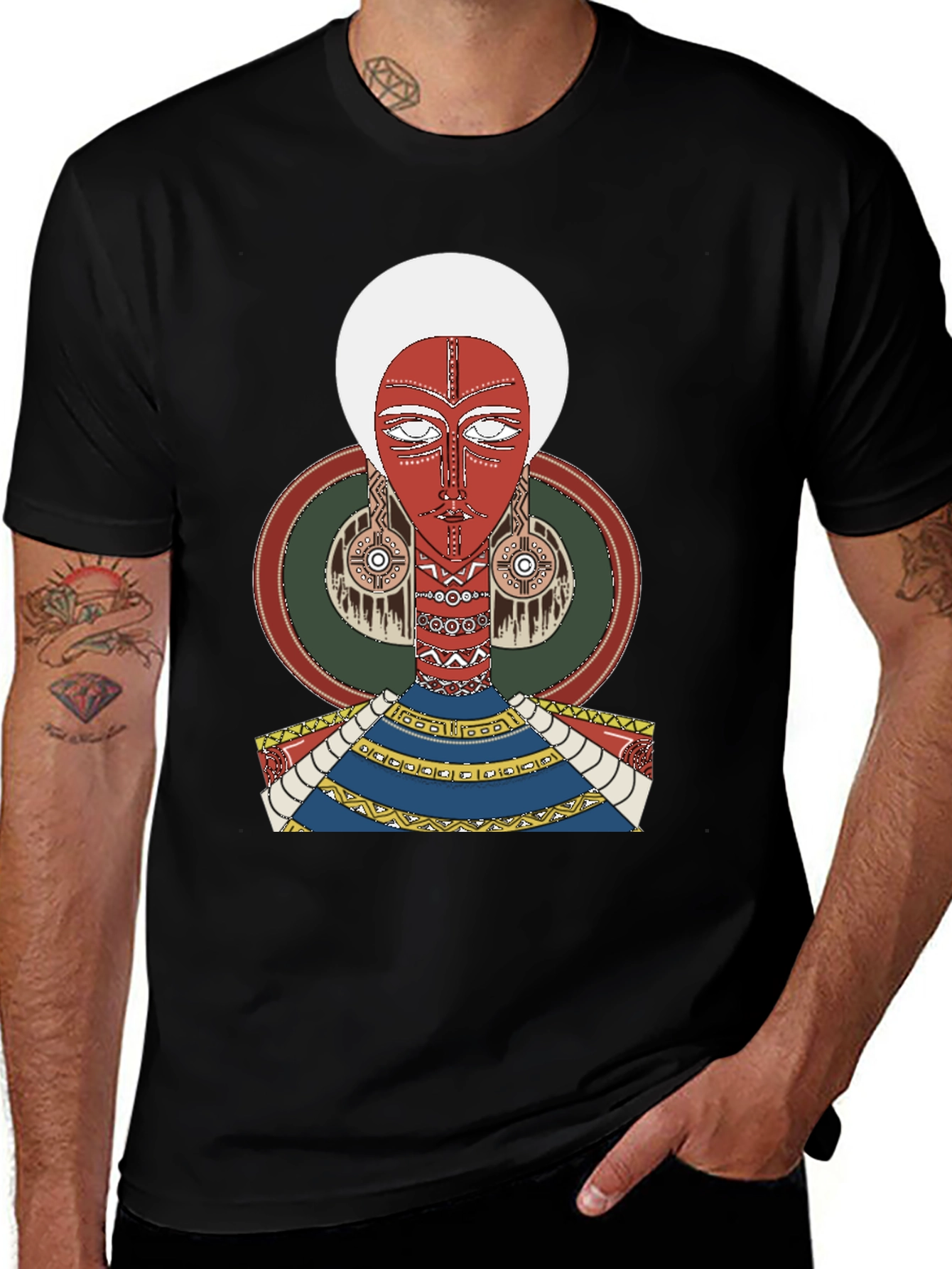 Artistic Tribal Graphic Print Black T-Shirt