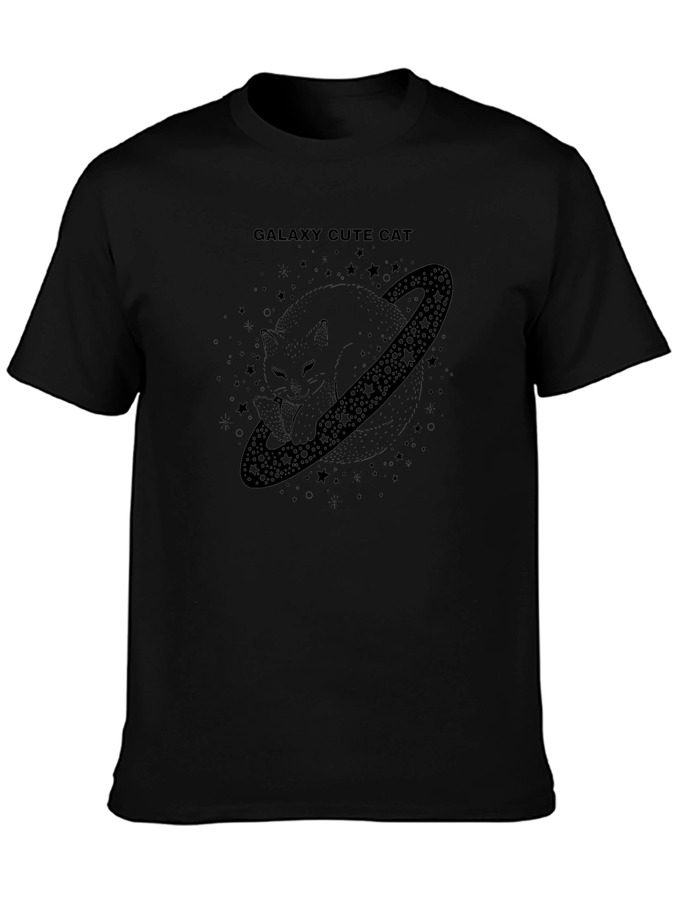 Galaxy Cute Cat Black T-Shirt