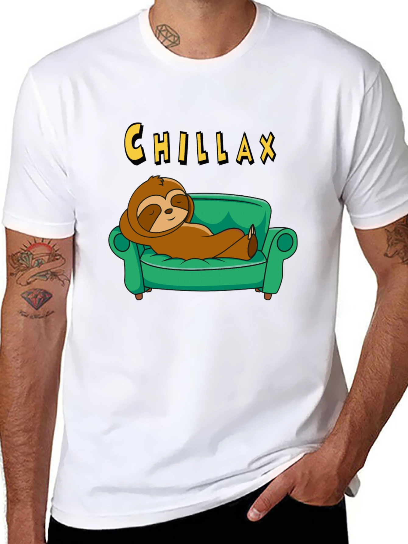 Chillax Sloth on Couch Graphic Tee - Relaxed Style