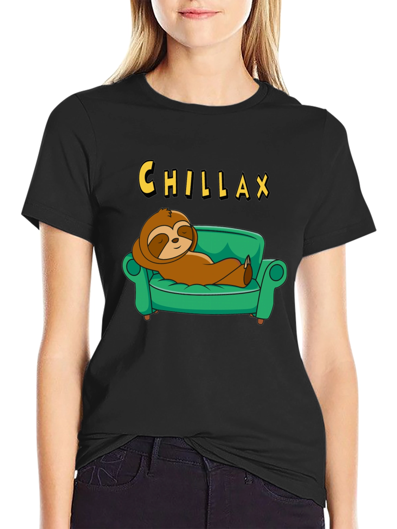 Chillax Sloth on Couch Graphic Tee - Relaxed Style