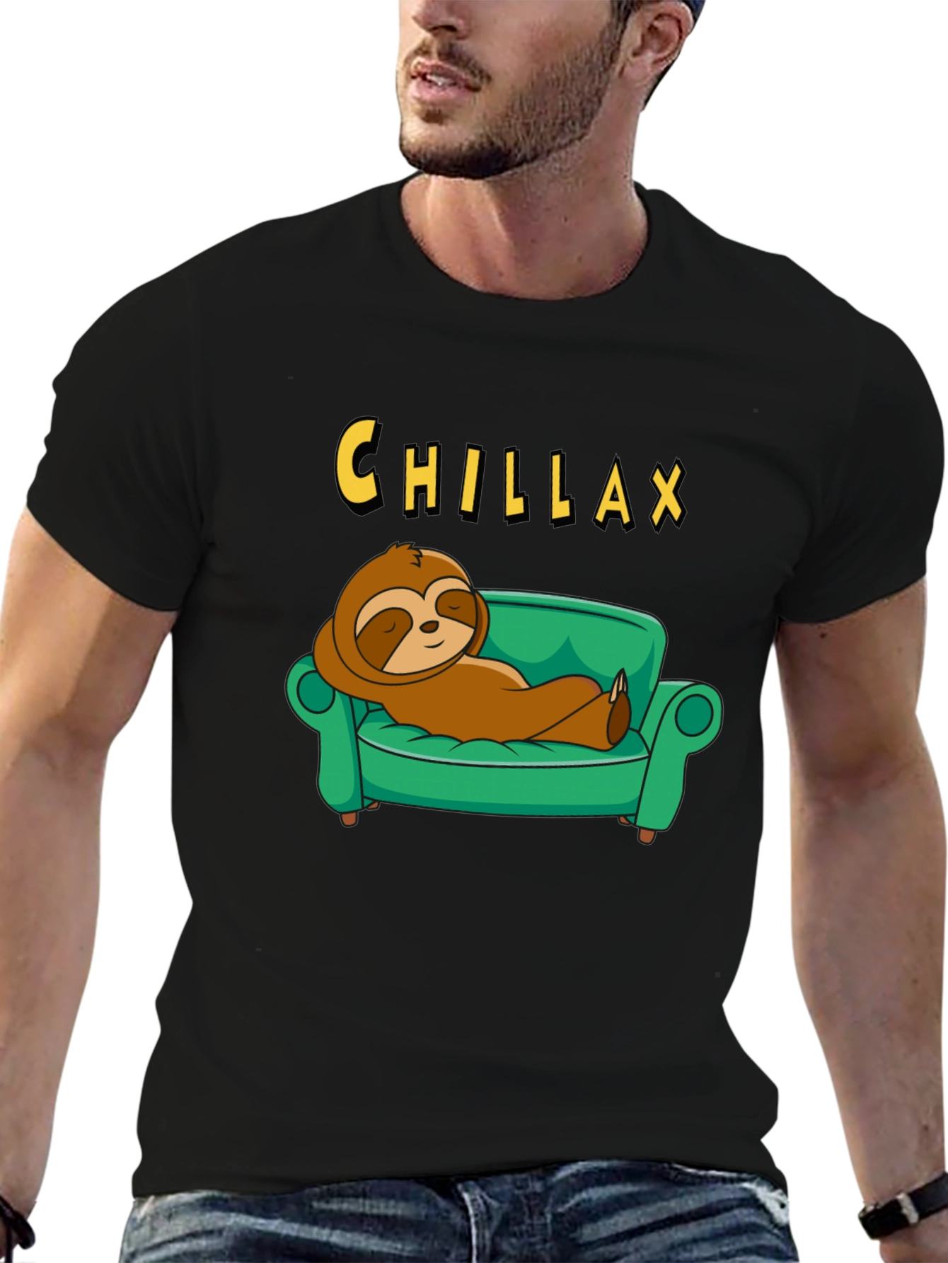 Chillax Sloth on Couch Graphic Tee - Relaxed Style