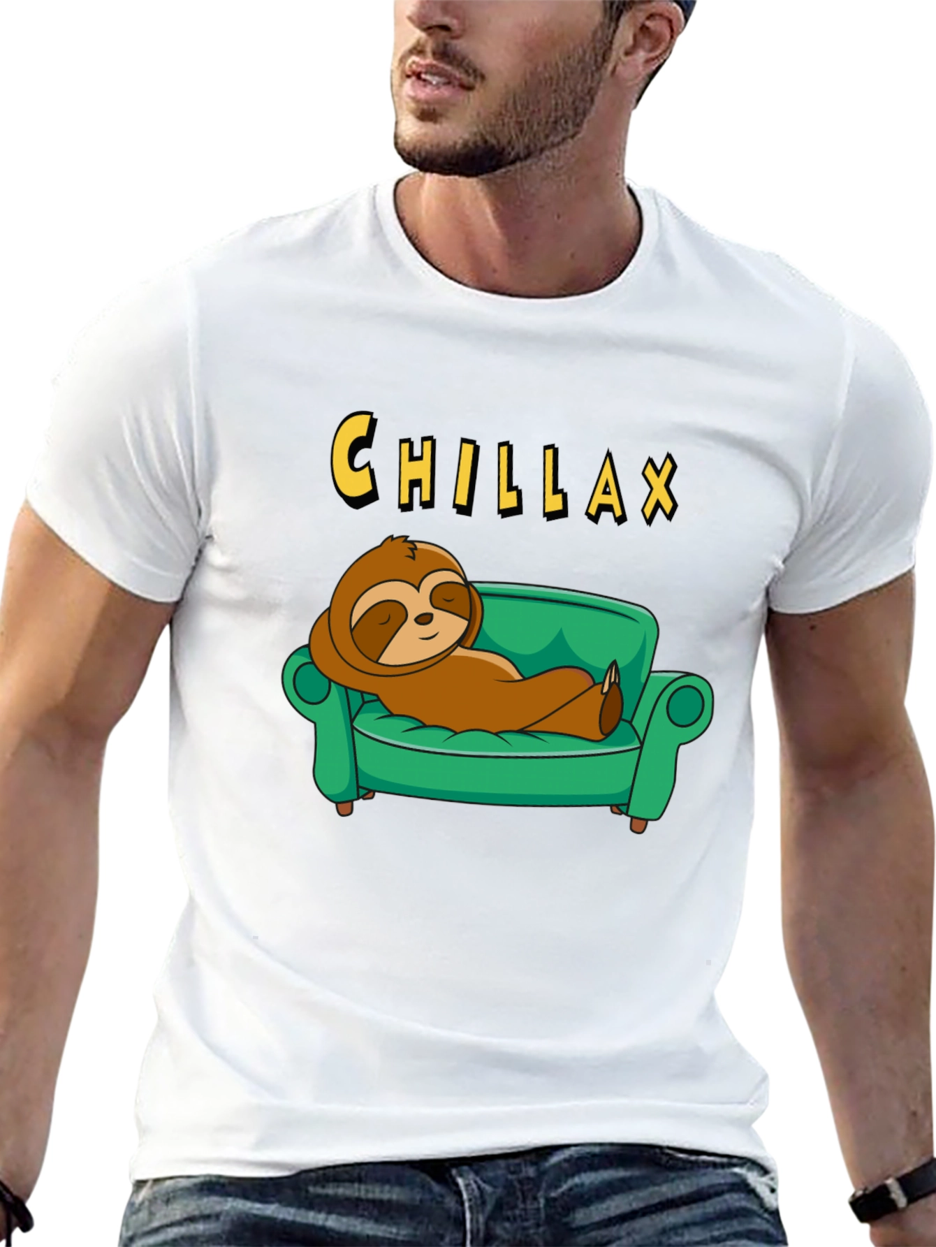Chillax Sloth on Couch Graphic Tee - Relaxed Style