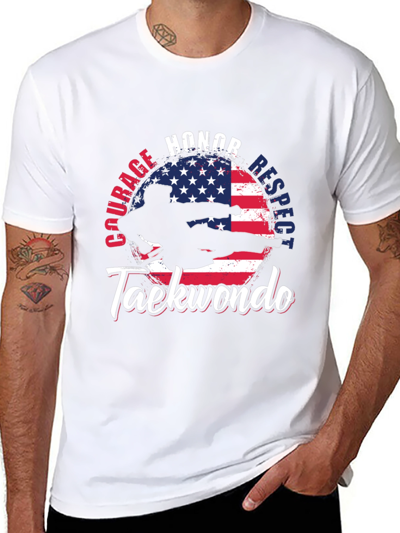 Taekwondo USA Flag T-Shirt: Honor Courage Respect