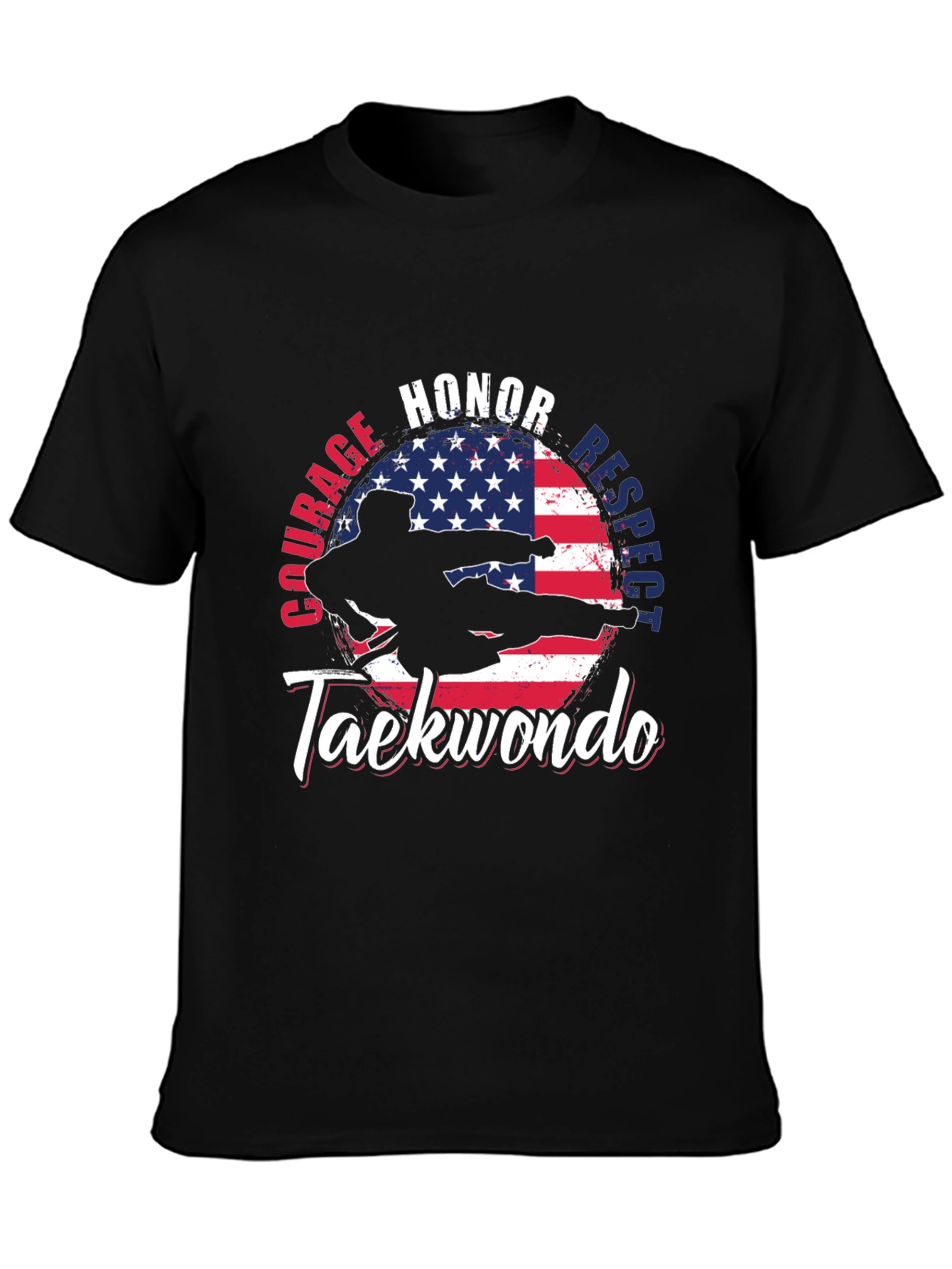 Taekwondo USA Flag T-Shirt: Honor Courage Respect