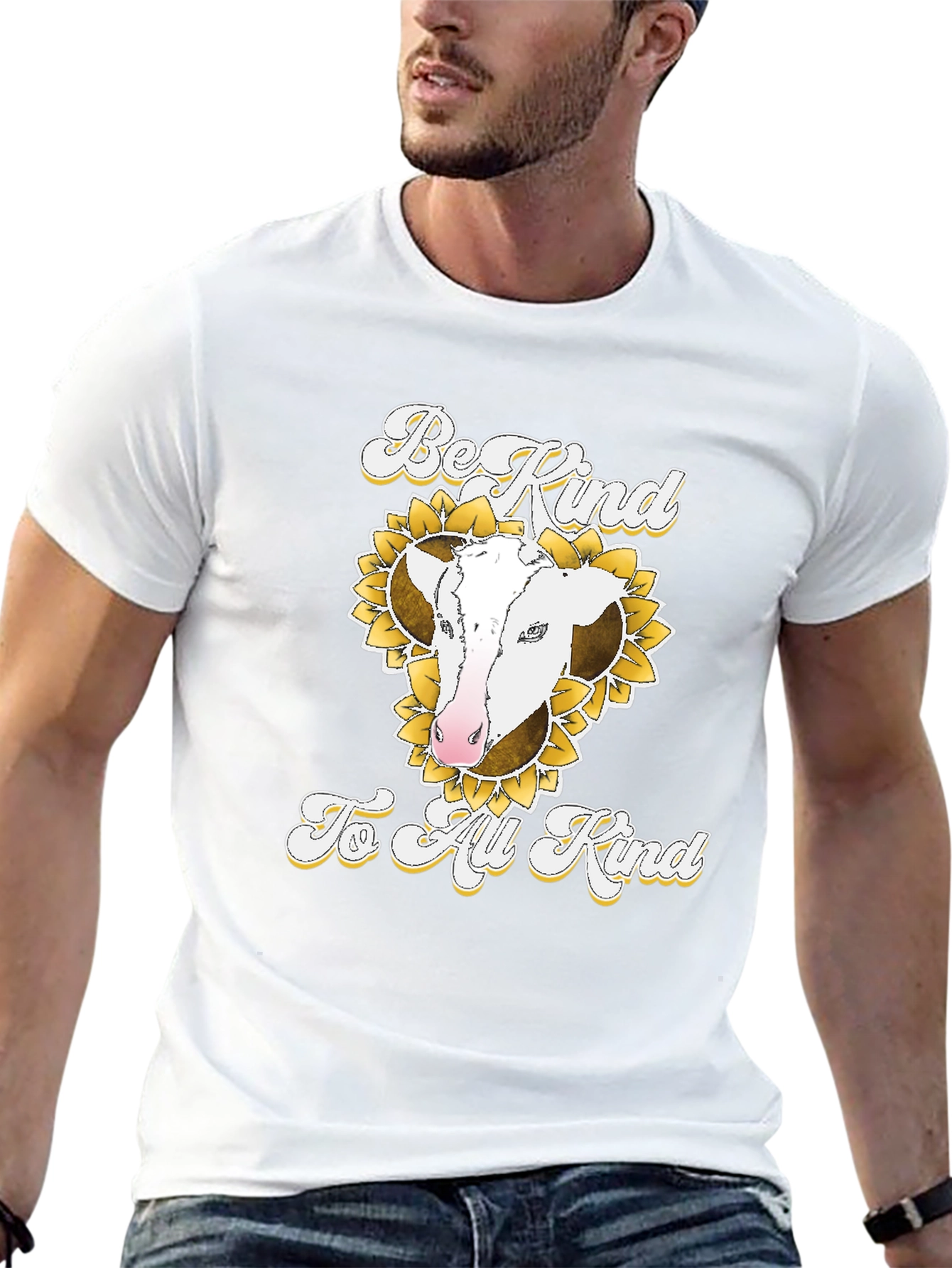 Be Kind to All Kind Cow Sunflower Graphic T-Shirt