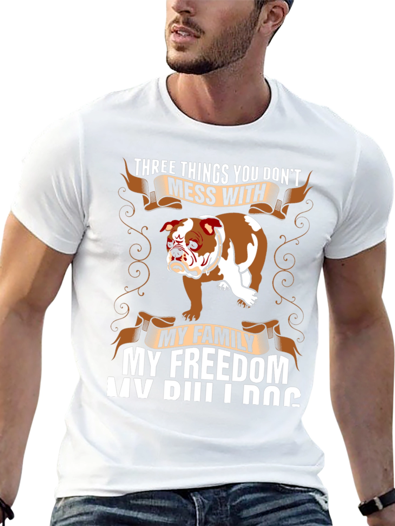 Bulldog Tee: Dont Mess With My Family Freedom Dog