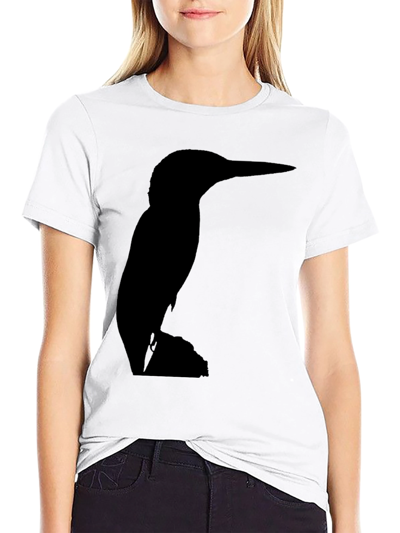 Kingfisher Bird Silhouette Black T-Shirt