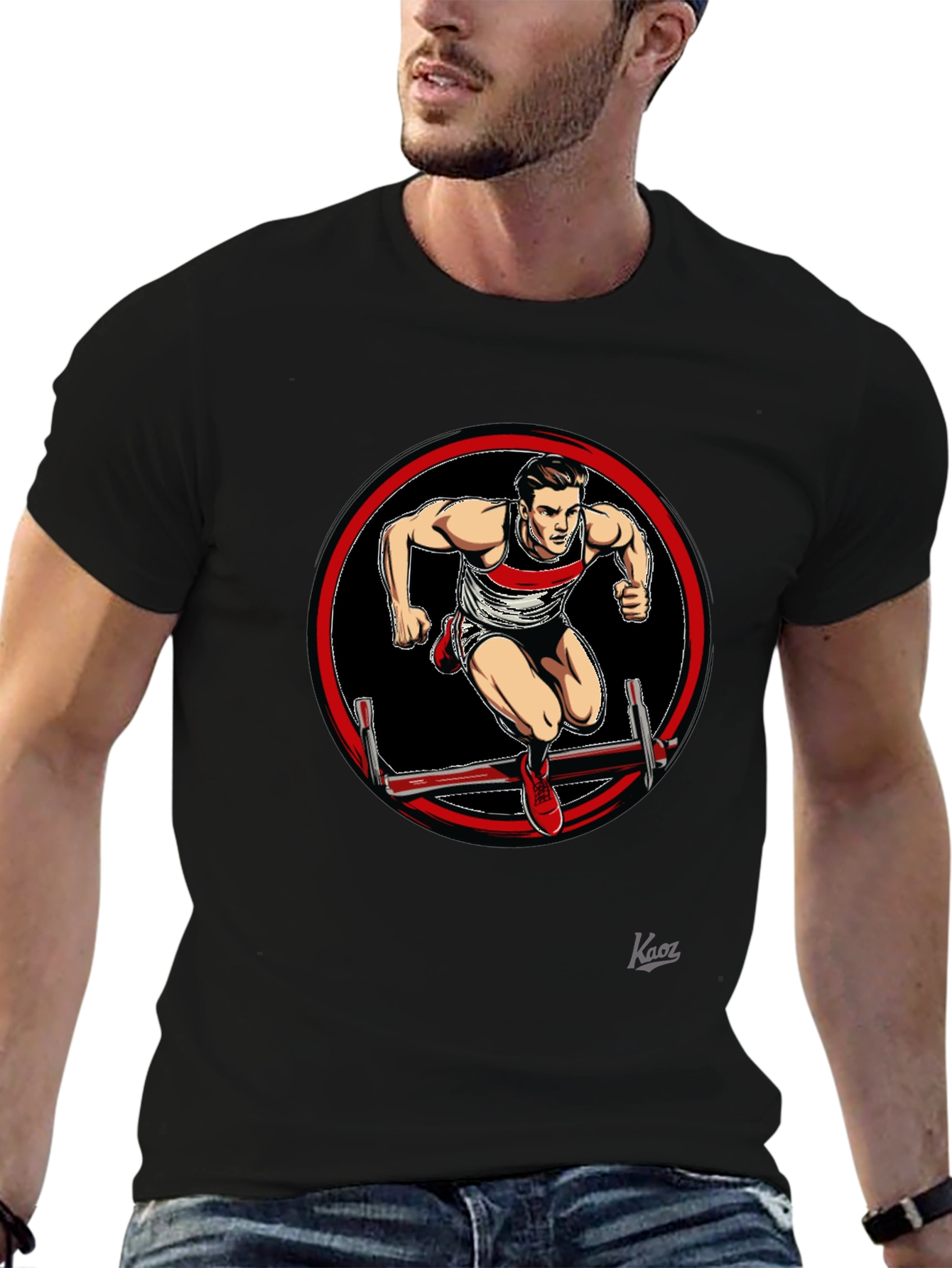 Athlete Hurdler Graphic Black T-Shirt