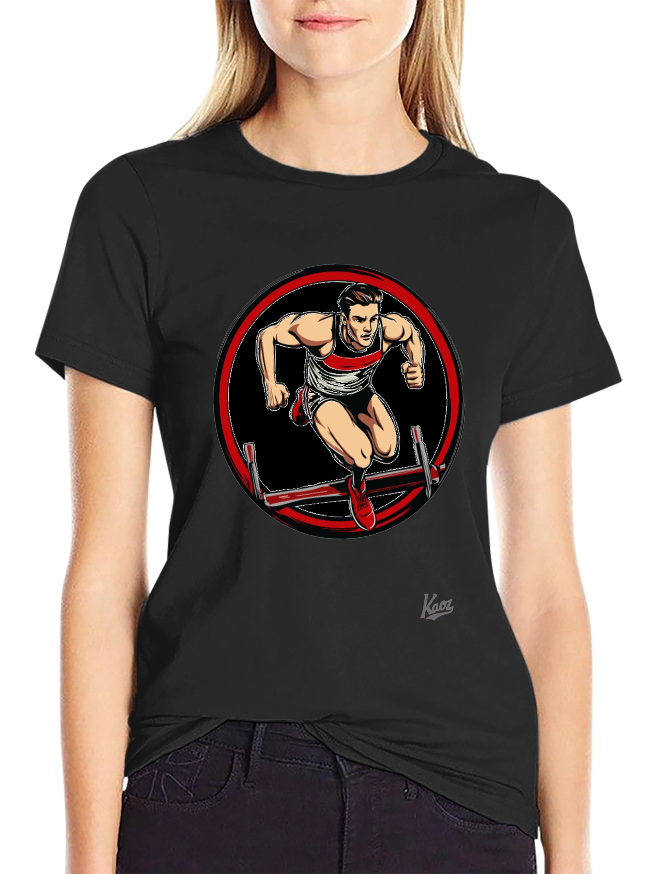 Athlete Hurdler Graphic Black T-Shirt