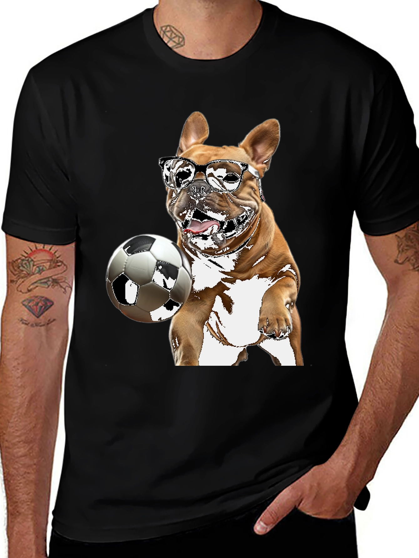 Dog Soccer T-Shirt - Black Graphic Tee