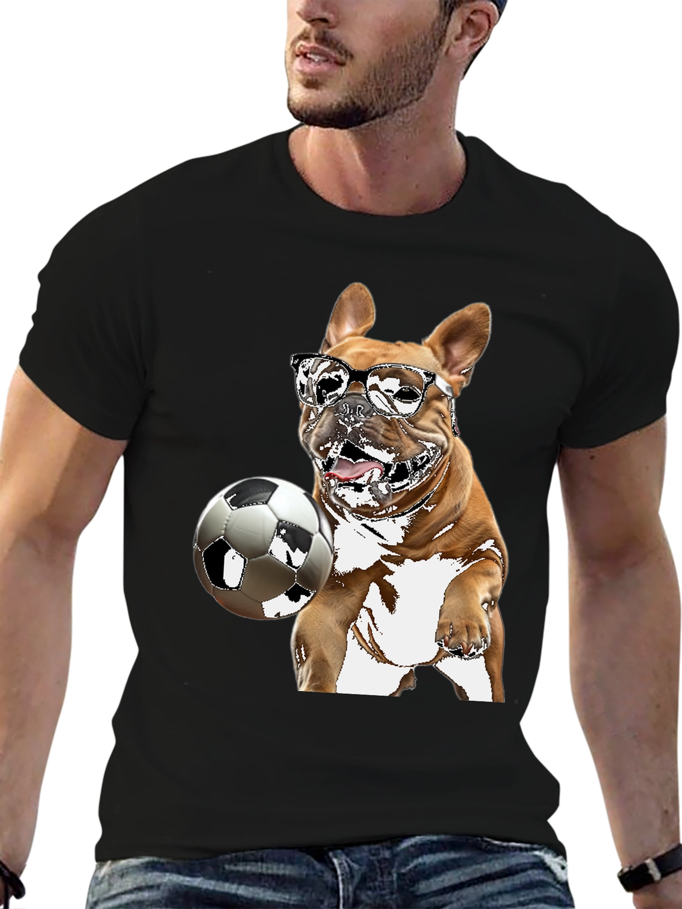 Dog Soccer T-Shirt - Black Graphic Tee