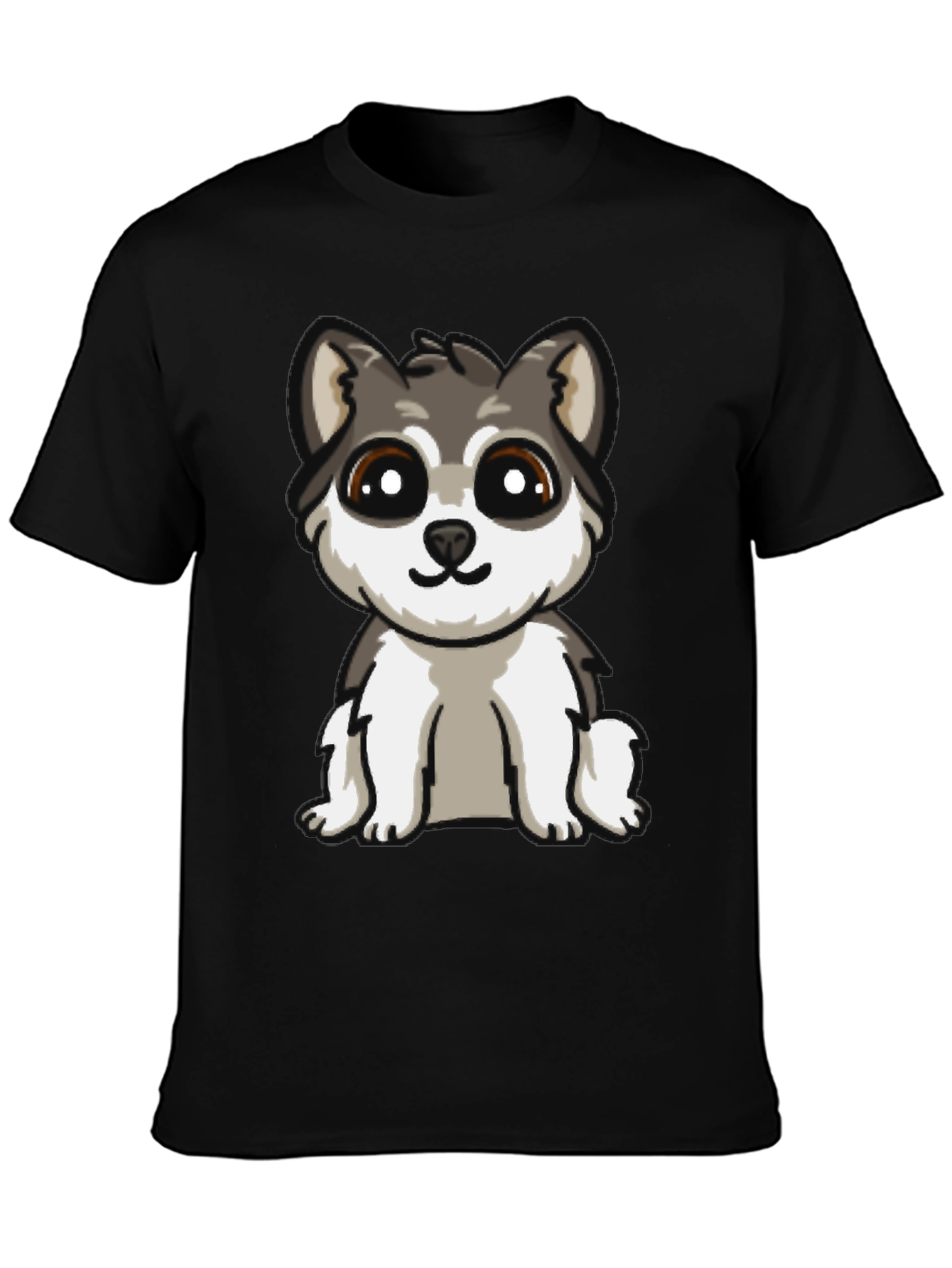 Cute Cartoon Husky Puppy Dog Black T-Shirt