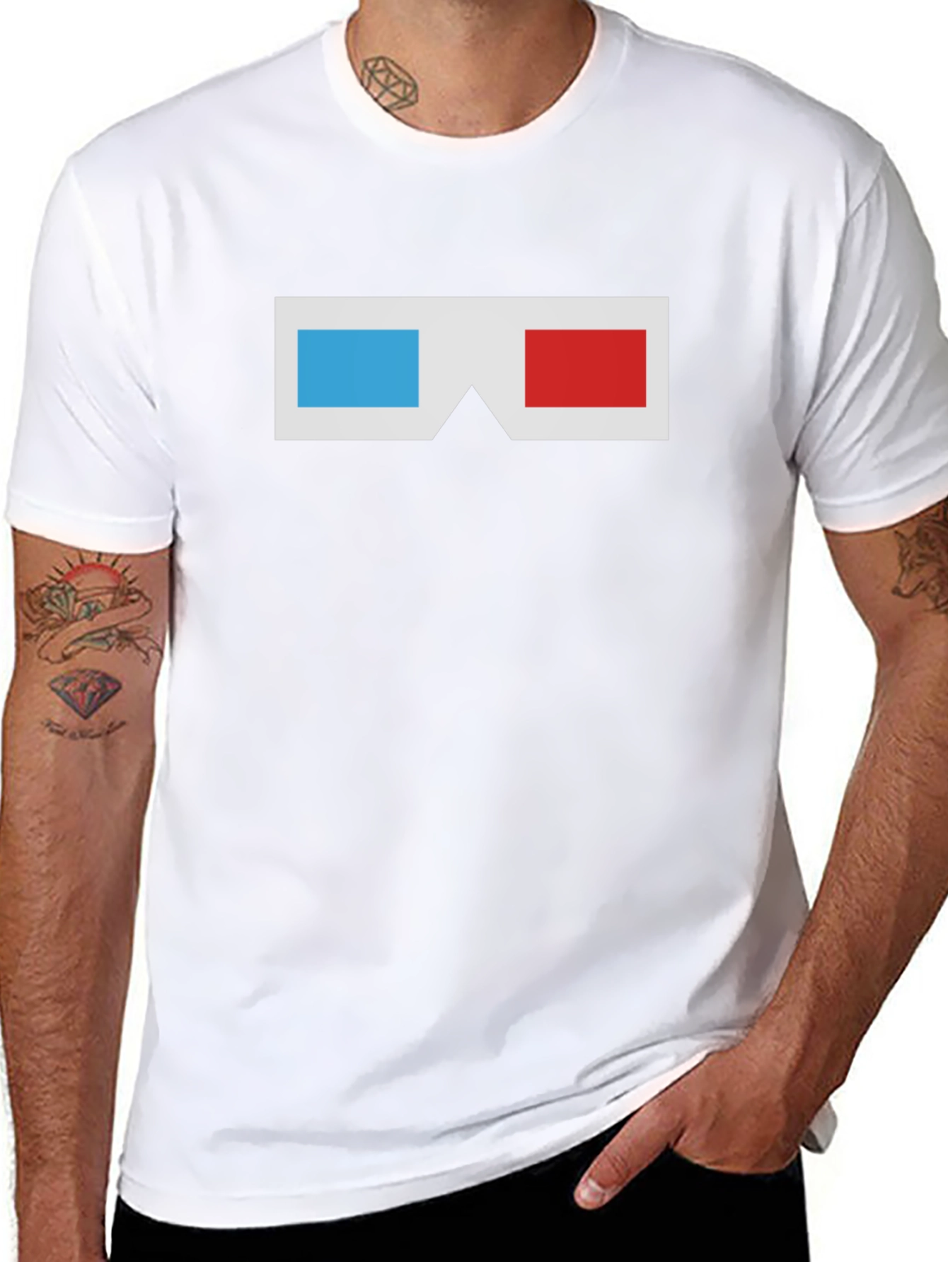 Retro 3D Glasses Graphic Tee - Black