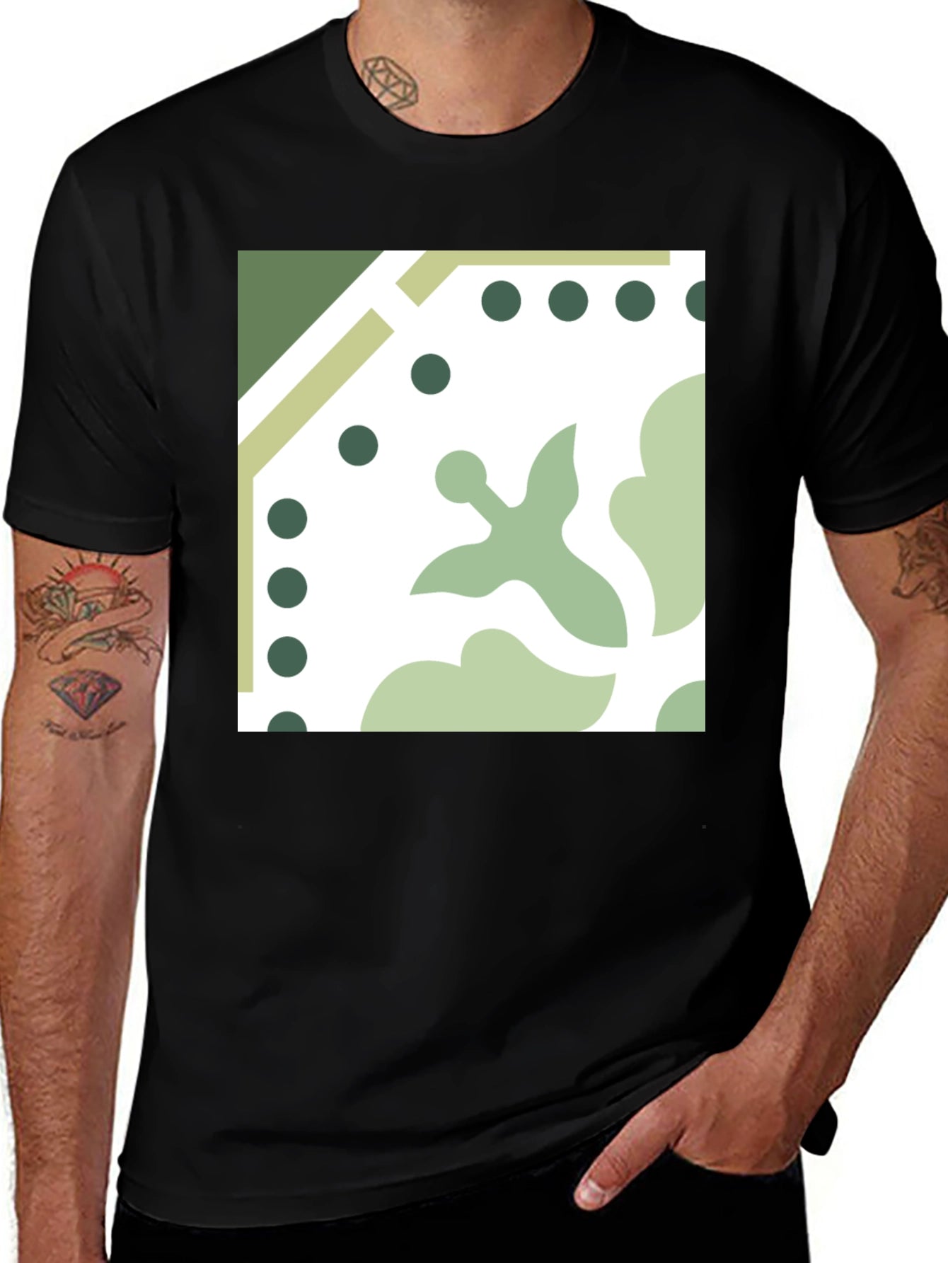 Stylish Black Tee with Geometric Tile Print