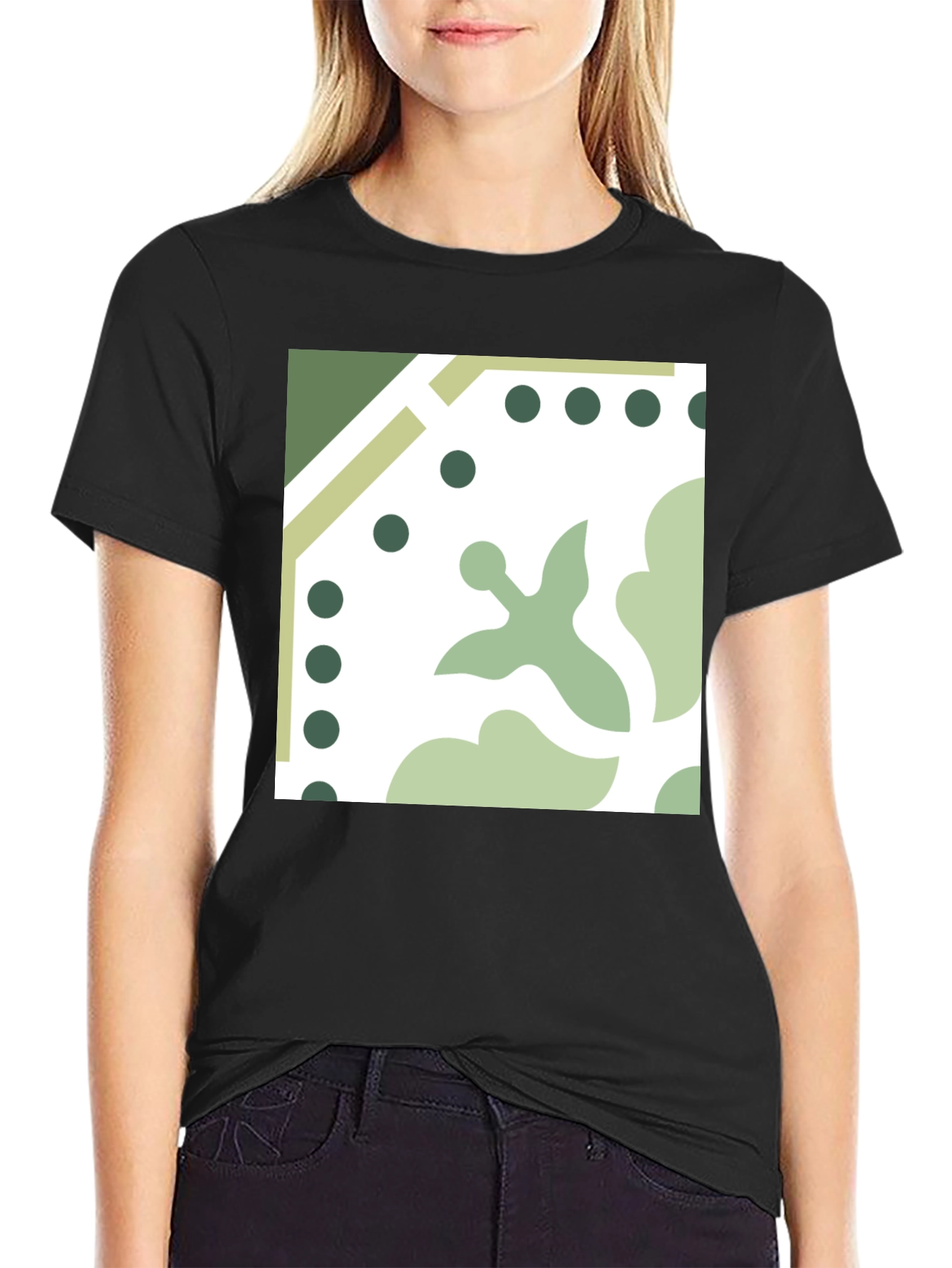 Stylish Black Tee with Geometric Tile Print