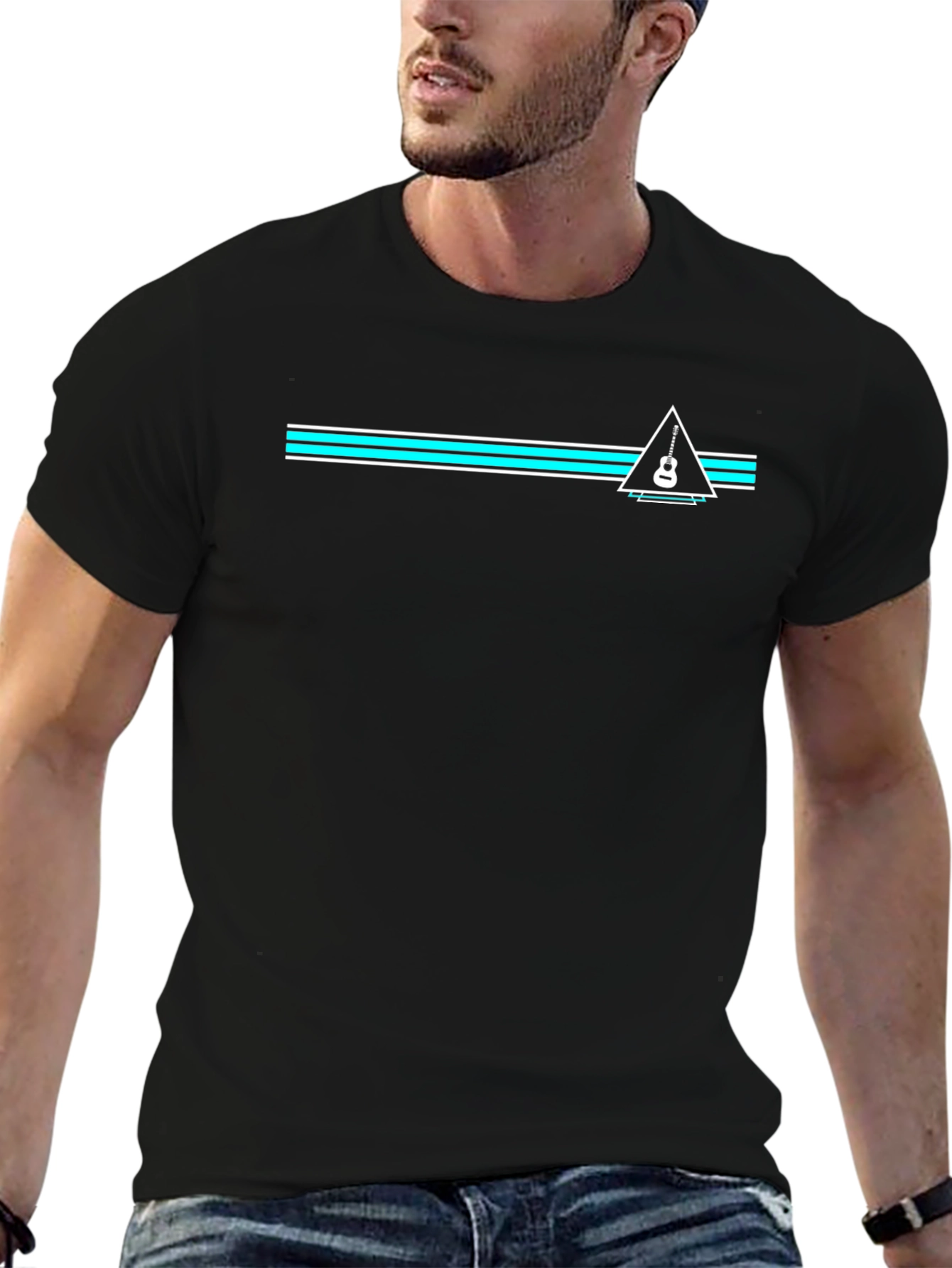 Guitar Graphic Tee - Stylish Black Cotton T-Shirt