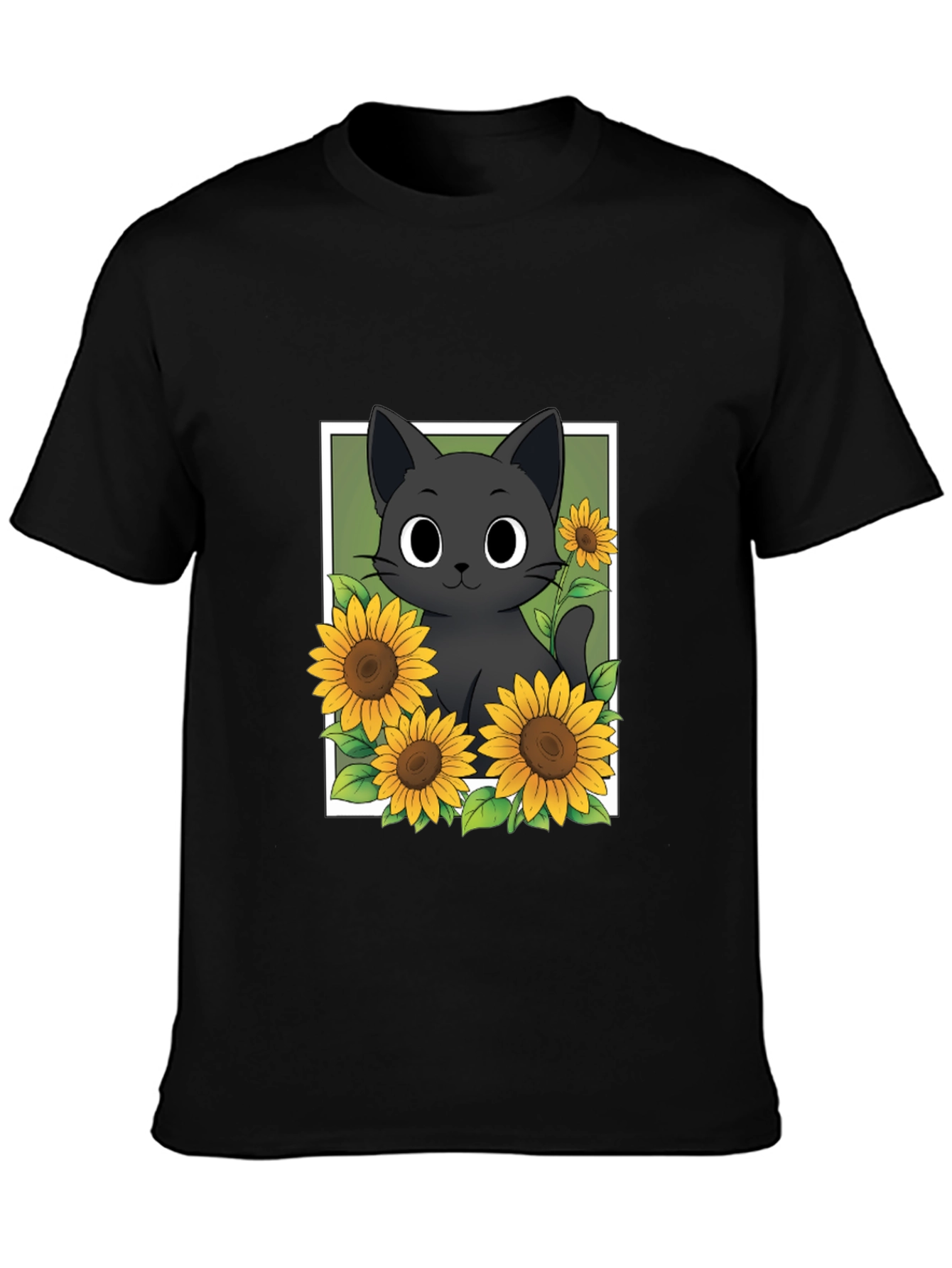 Black Cat Sunflower Graphic T-Shirt