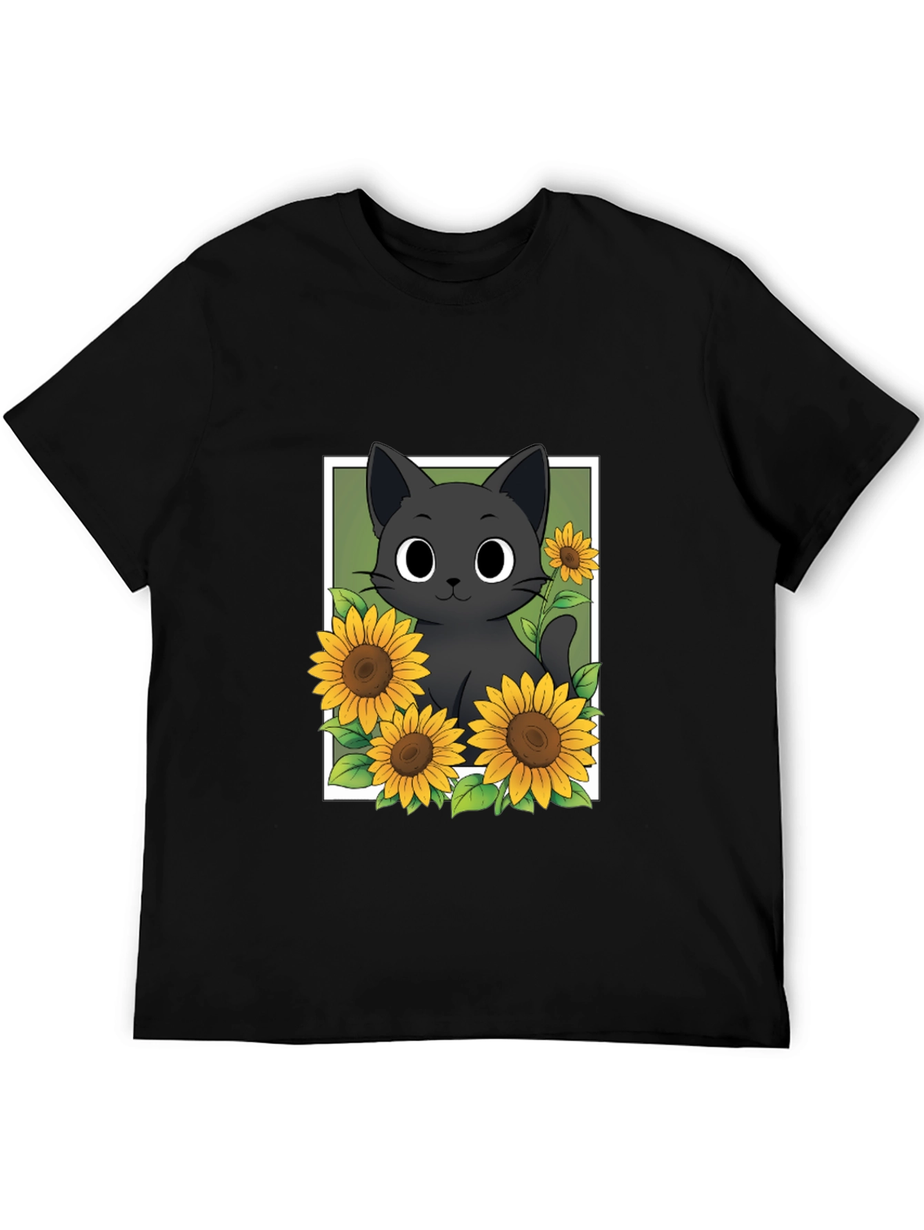 Black Cat Sunflower Graphic T-Shirt