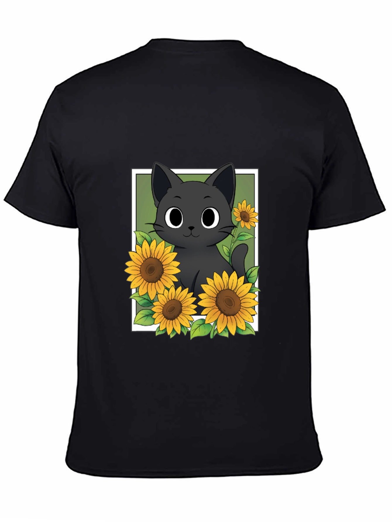 Black Cat Sunflower Graphic T-Shirt