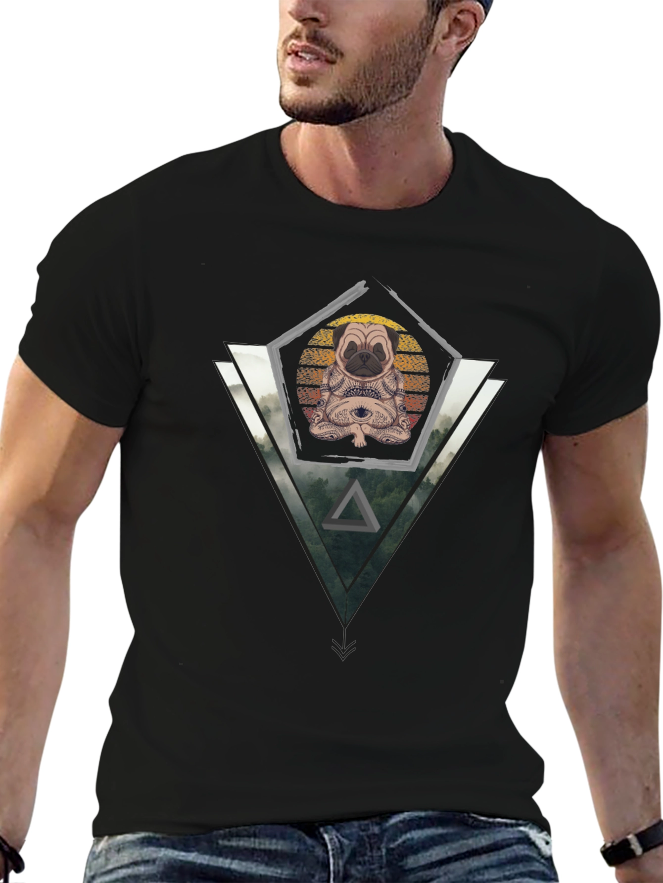 Zen Pug Graphic Tee - Meditating Dog T-Shirt