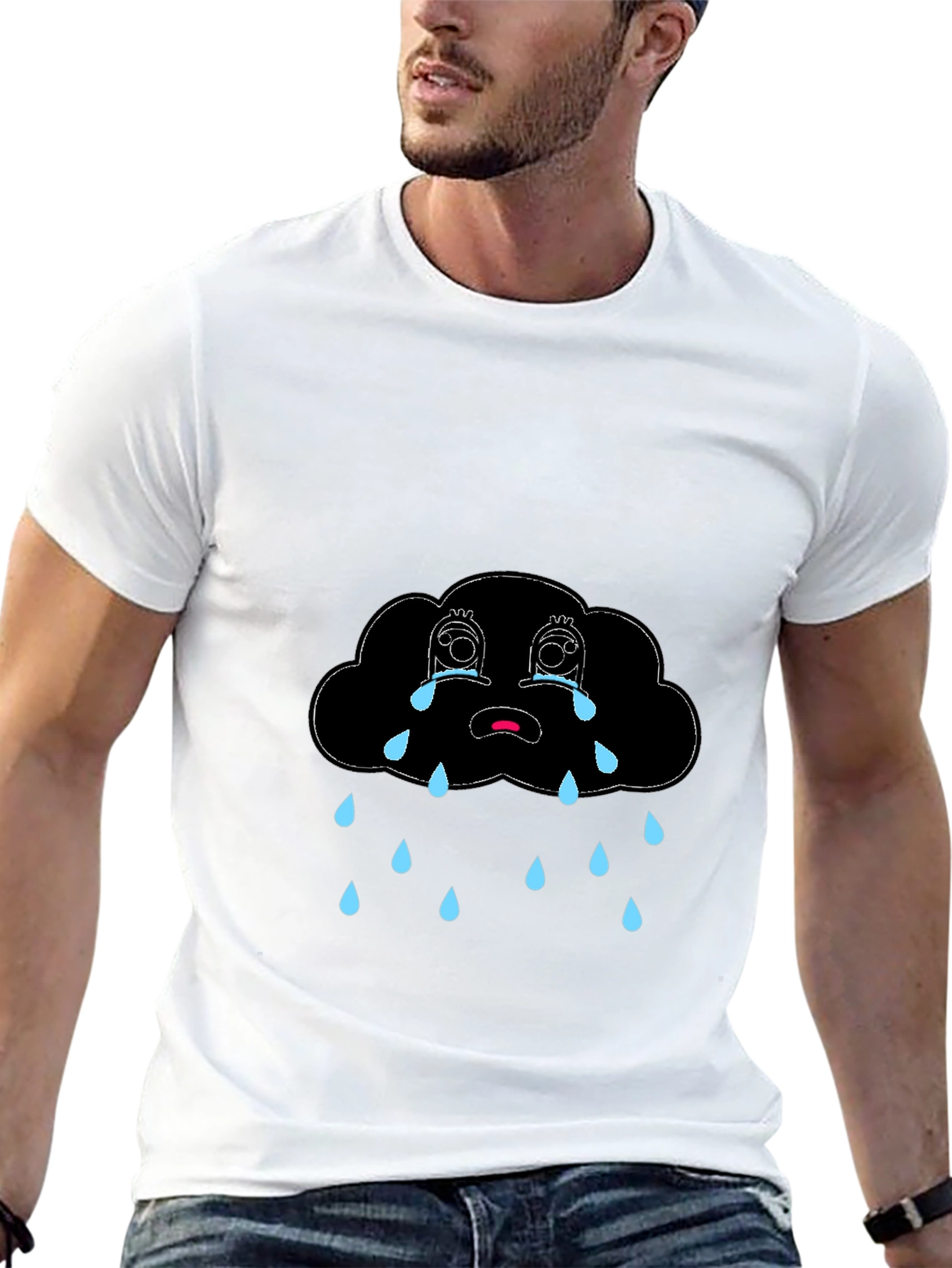 Sad Cloud Graphic Black T-Shirt