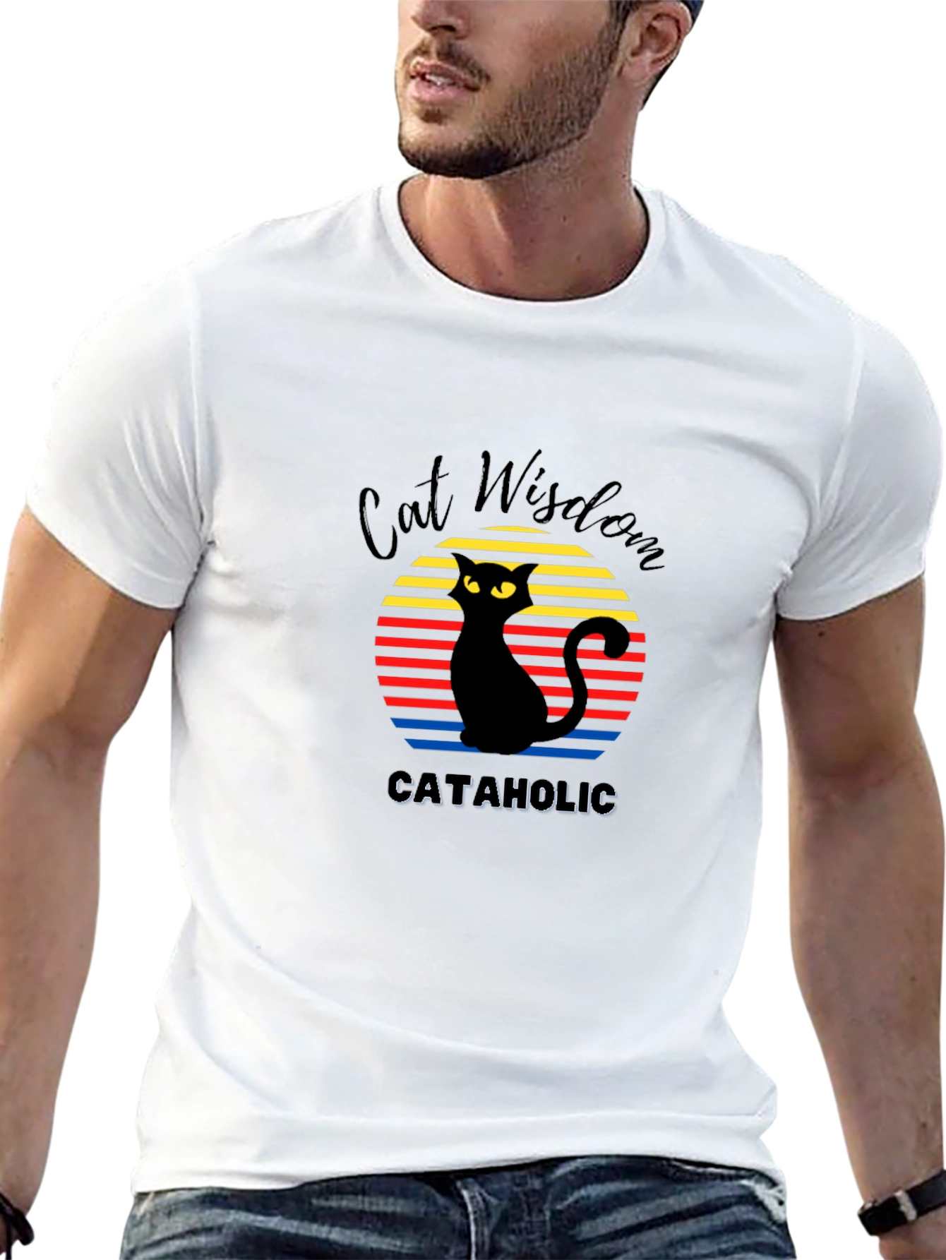 Cat Wisdom Graphic Tee - Retro Cataholic T-Shirt