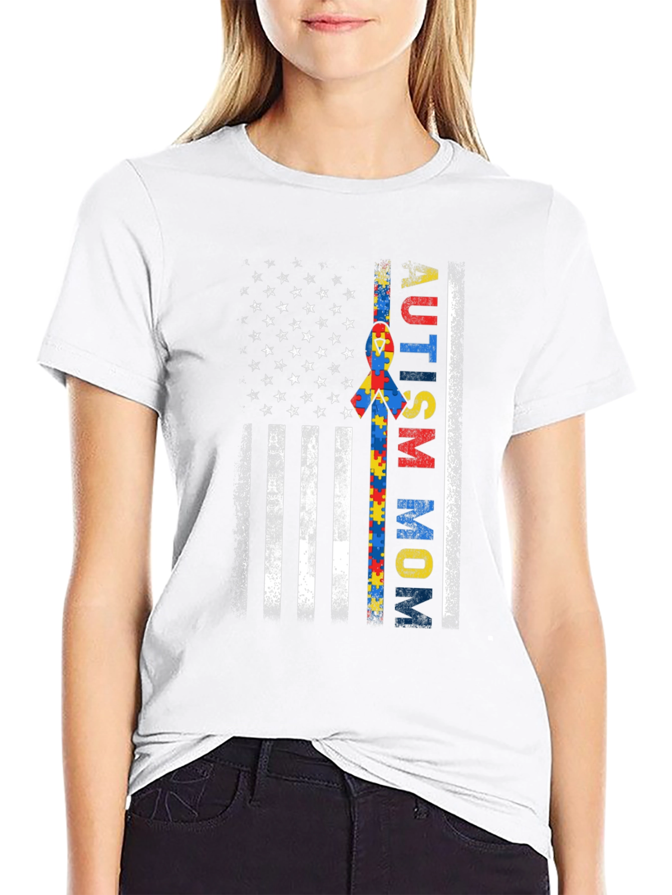 Autism Mom US Flag T-Shirt