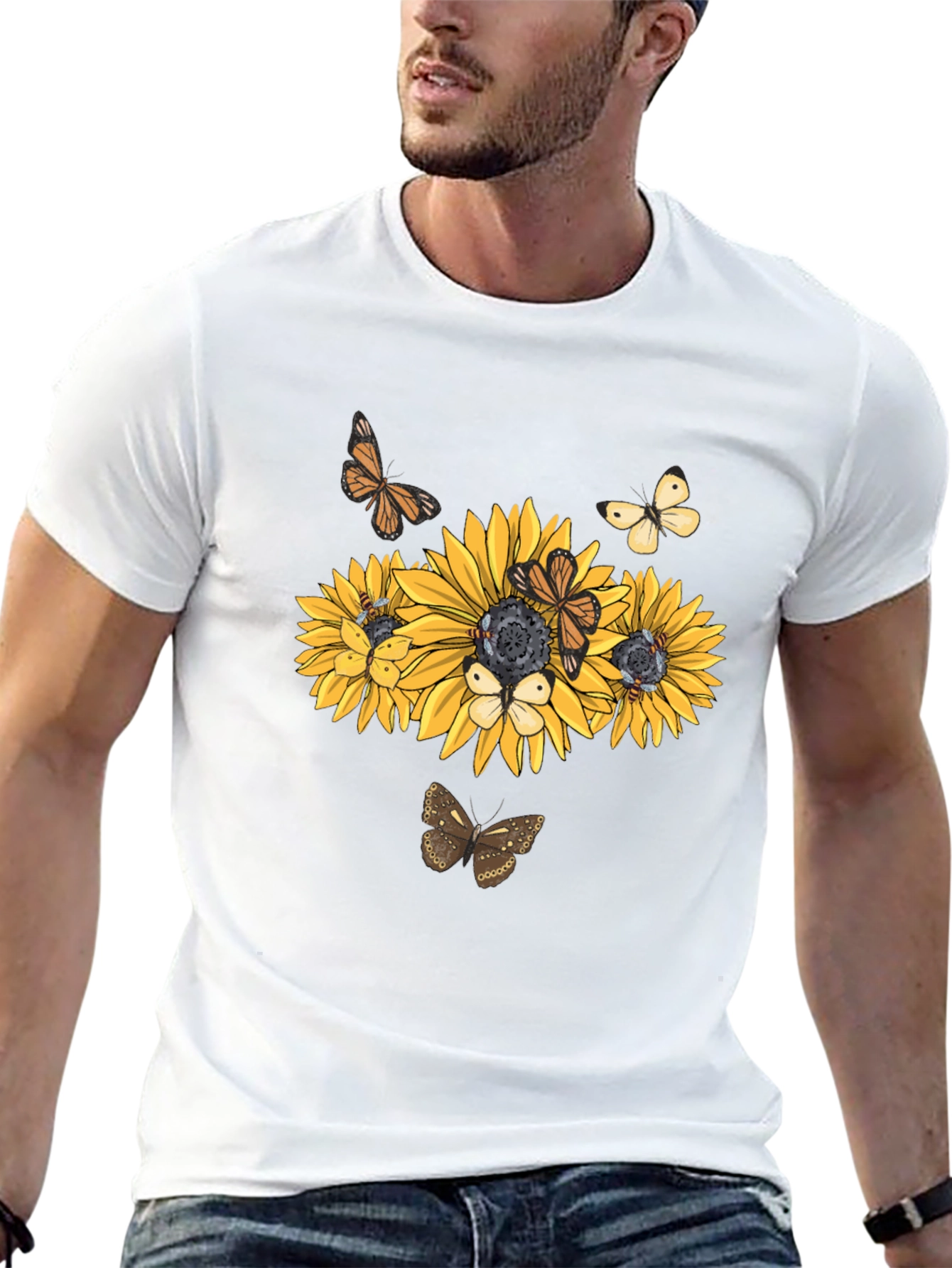 Sunflower Butterfly Graphic Tee - Black