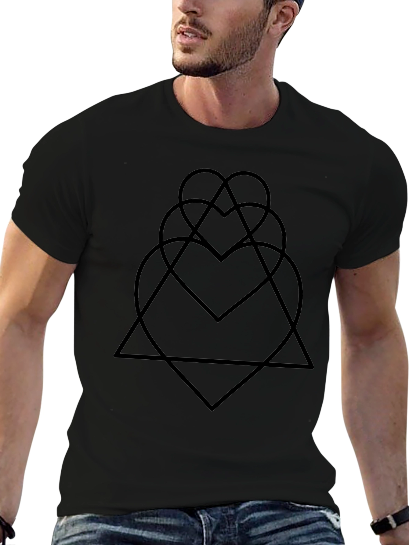Abstract Geometric Heart Triangle Black Graphic Tee