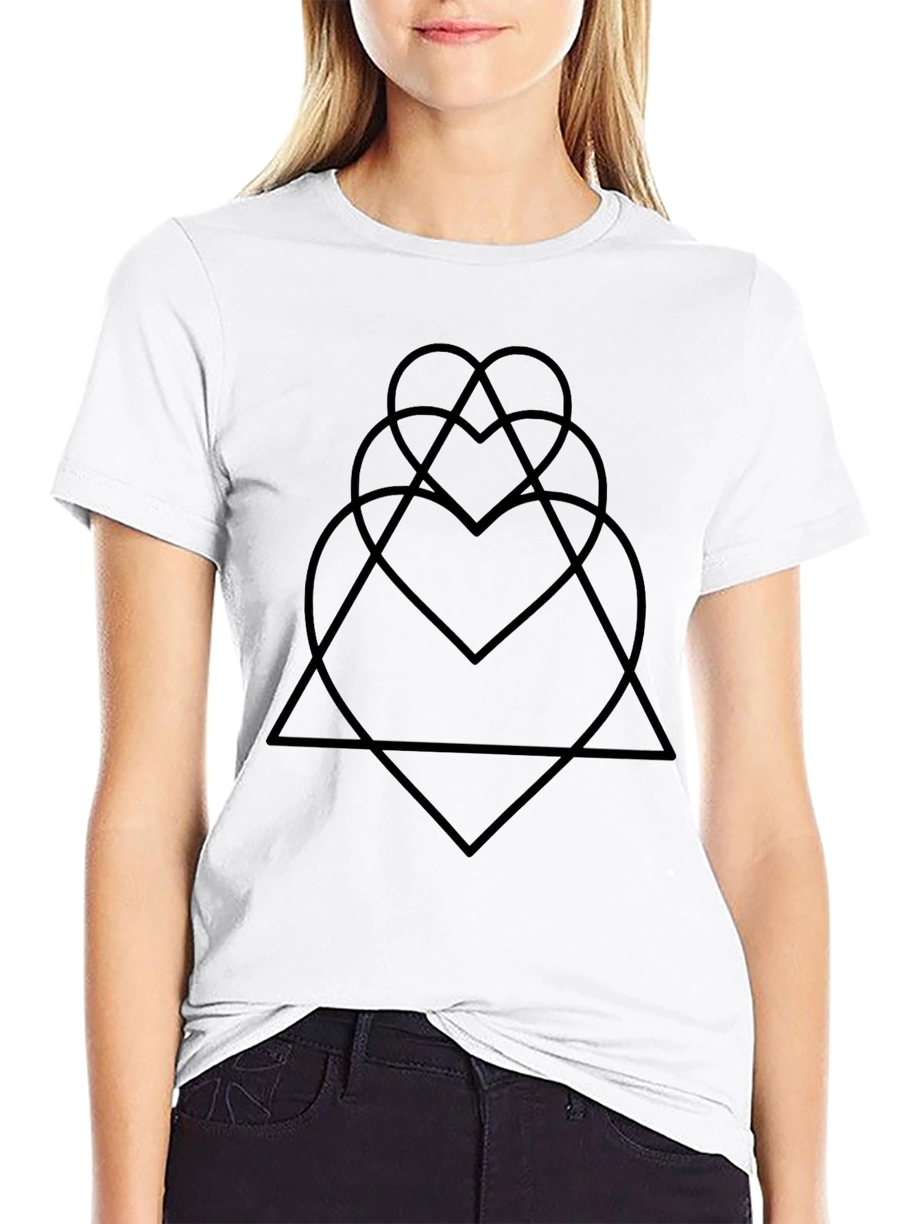 Abstract Geometric Heart Triangle Black Graphic Tee