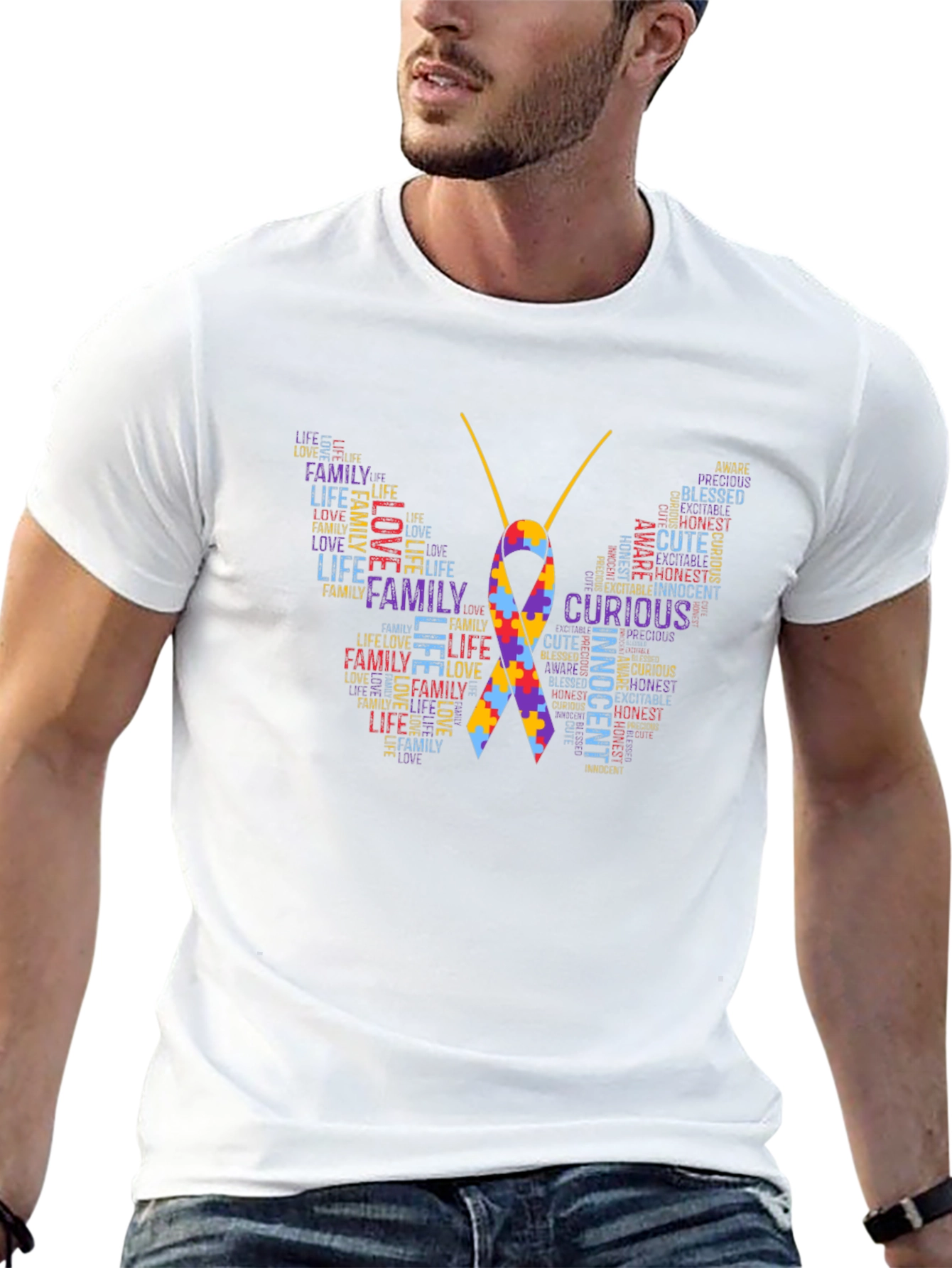 Autism Awareness Butterfly Word Art T-Shirt