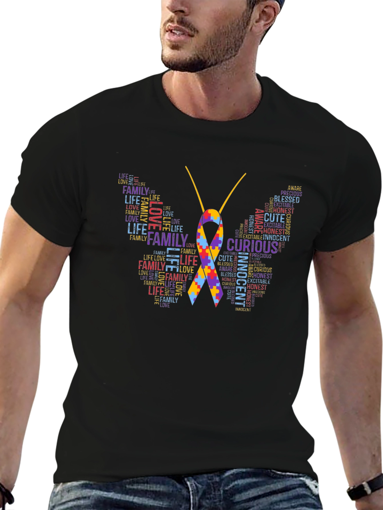 Autism Awareness Butterfly Word Art T-Shirt