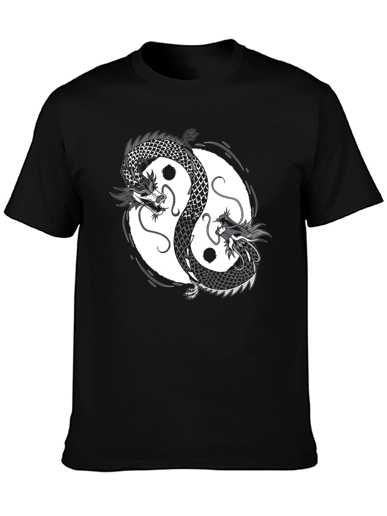 Yin Yang Dragon Graphic Black T-Shirt