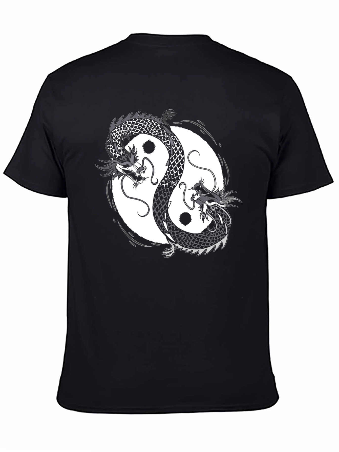 Yin Yang Dragon Graphic Black T-Shirt