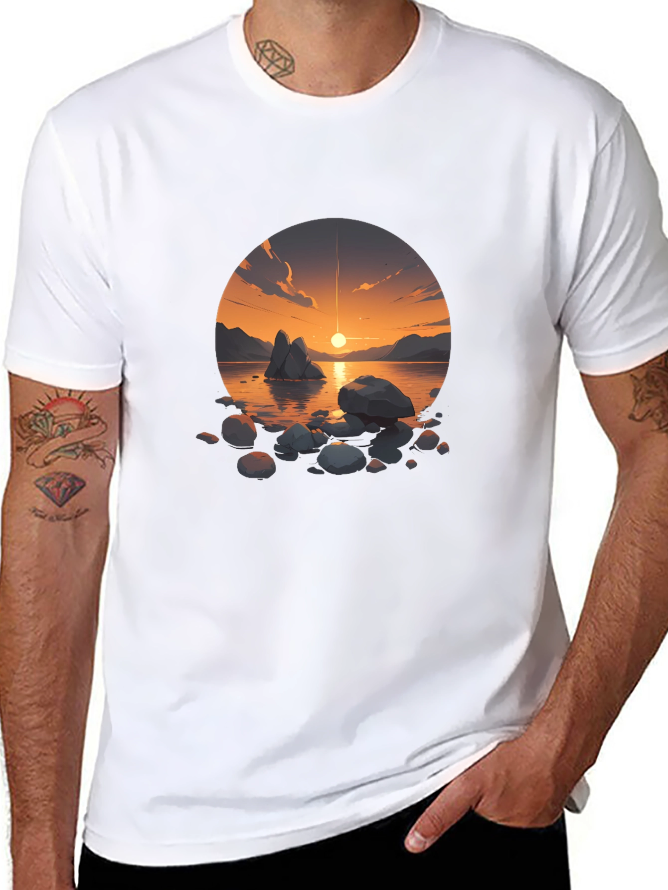 Sunset Lake Graphic Tee - Mens Black T-Shirt