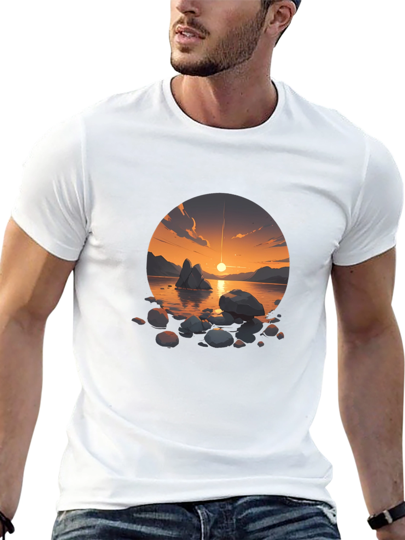 Sunset Lake Graphic Tee - Mens Black T-Shirt
