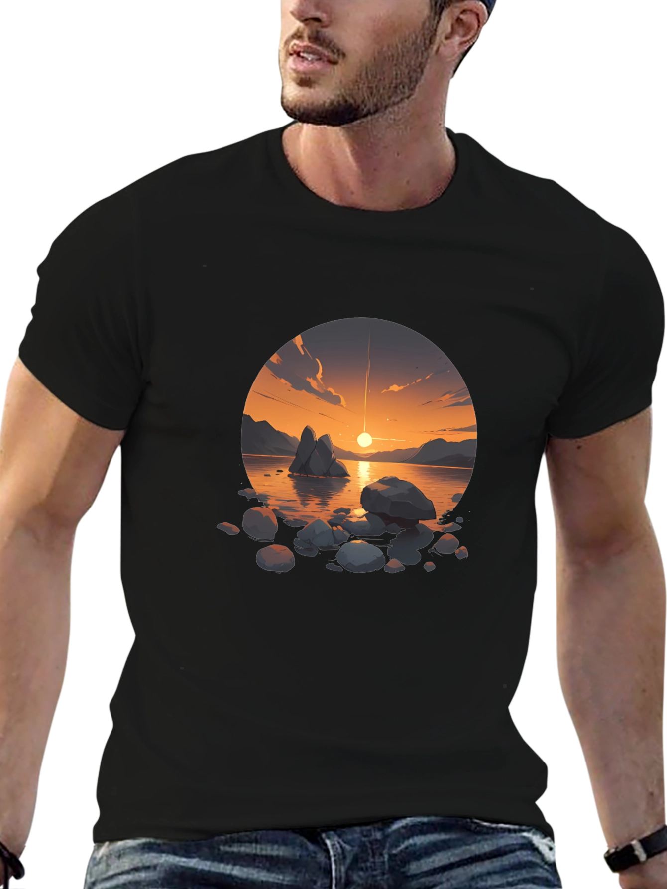 Sunset Lake Graphic Tee - Mens Black T-Shirt