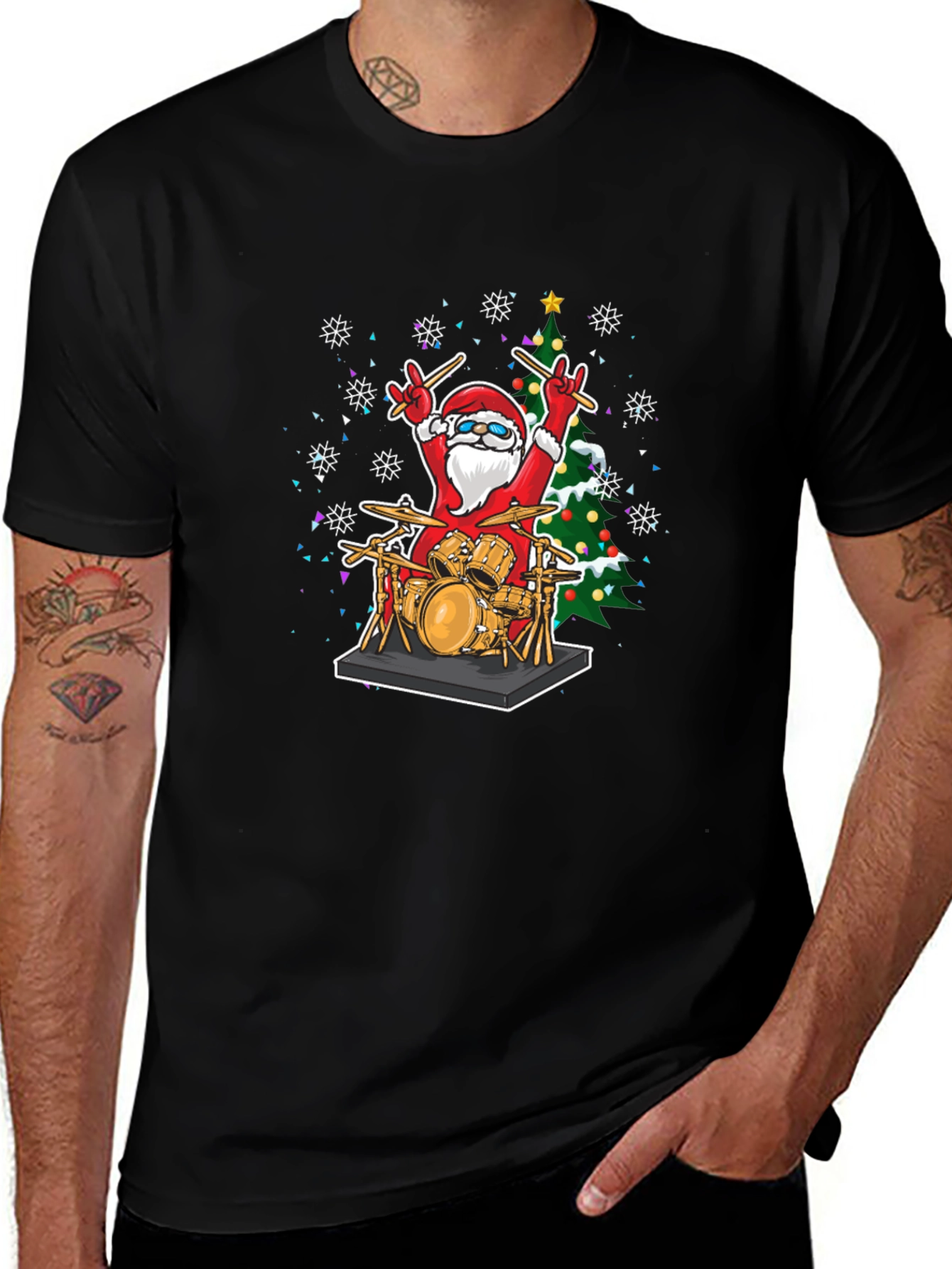 Santa Drummer T-Shirt - Christmas Music Tee