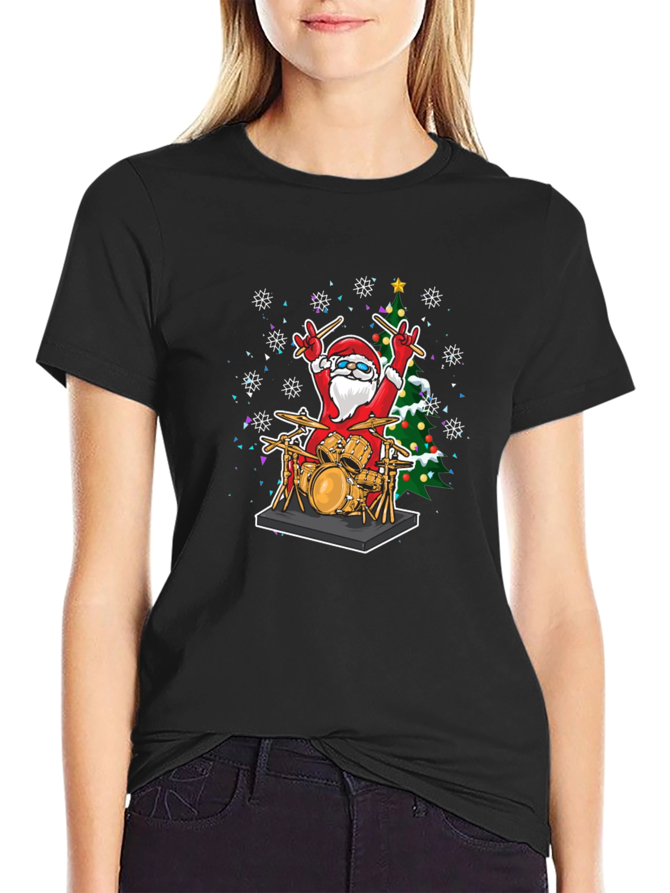 Santa Drummer T-Shirt - Christmas Music Tee