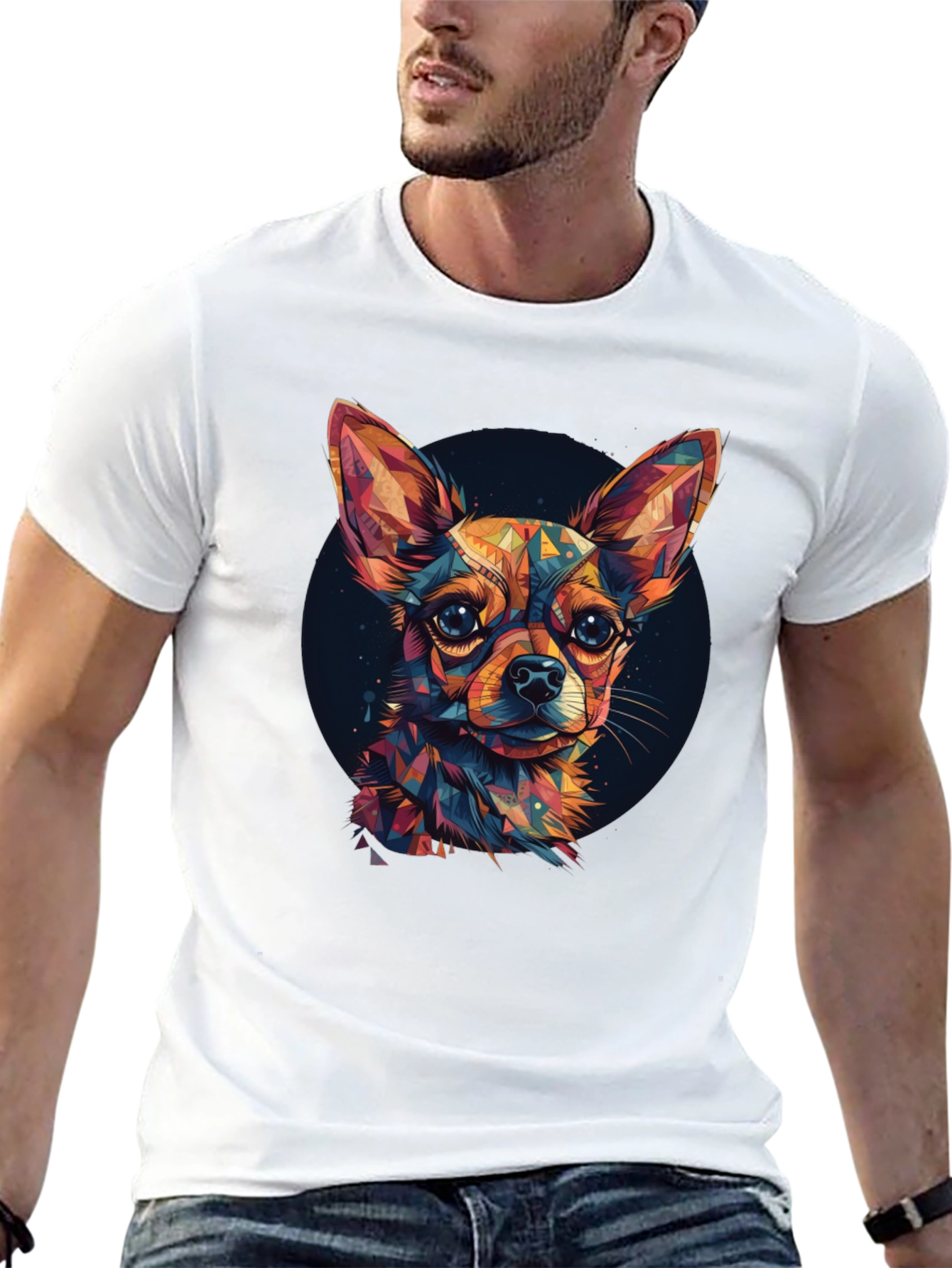 Geometric Chihuahua Graphic Tee - Stylish Pet Lover Shirt